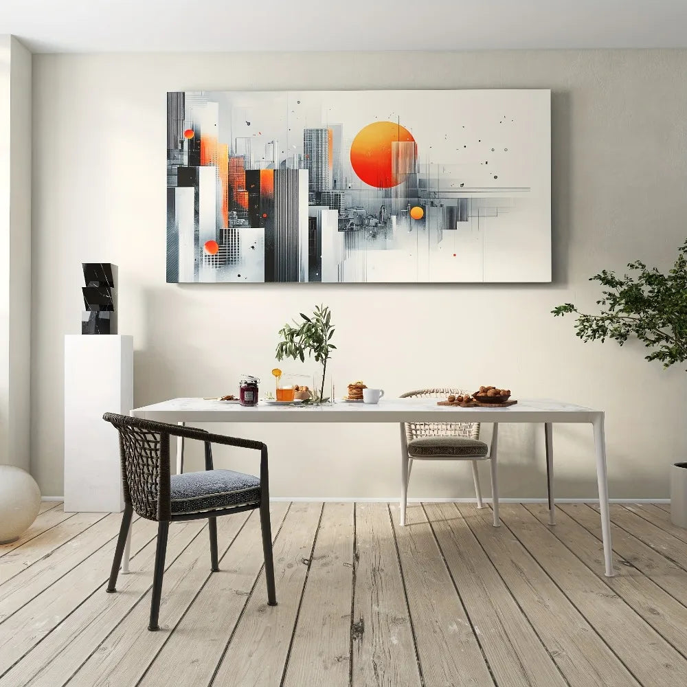 Elegant Modern Abstract Canvas Art With Pine Frame Geometric Urban Landscape