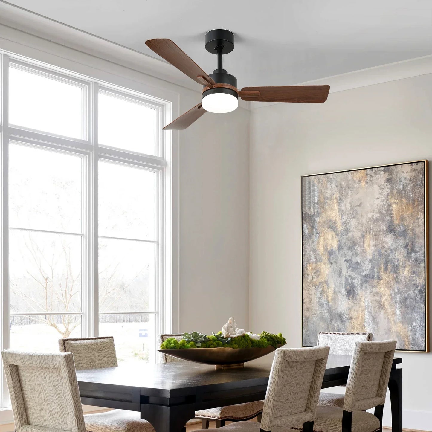 GreeLustr Ceiling Fan With LED Lamp RGB Dimming Chandelier Light