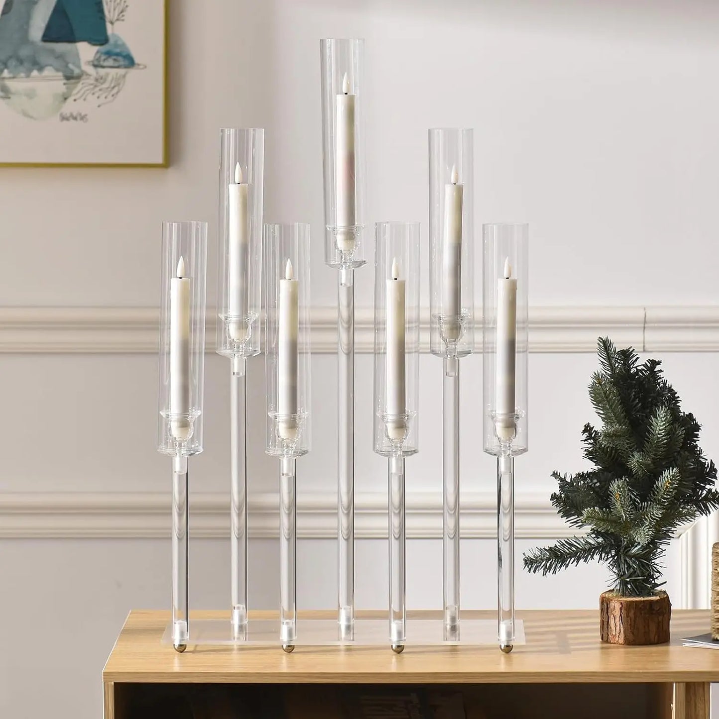 VINCIGANT Clear Acrylic Candelabra 7 Arms Tall Candle Holder