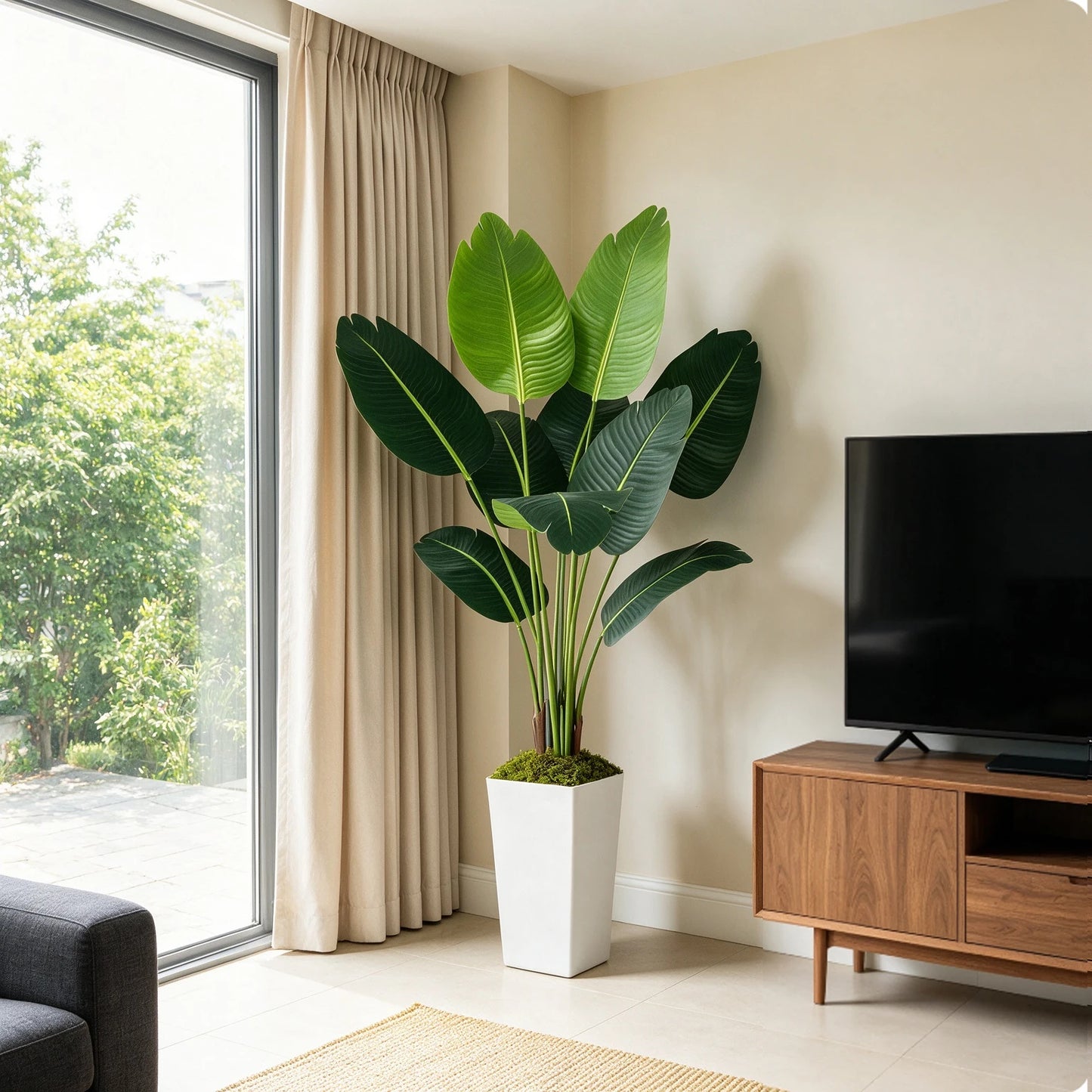 Olitree Bird Of Paradise Artificial Plant With White Planter