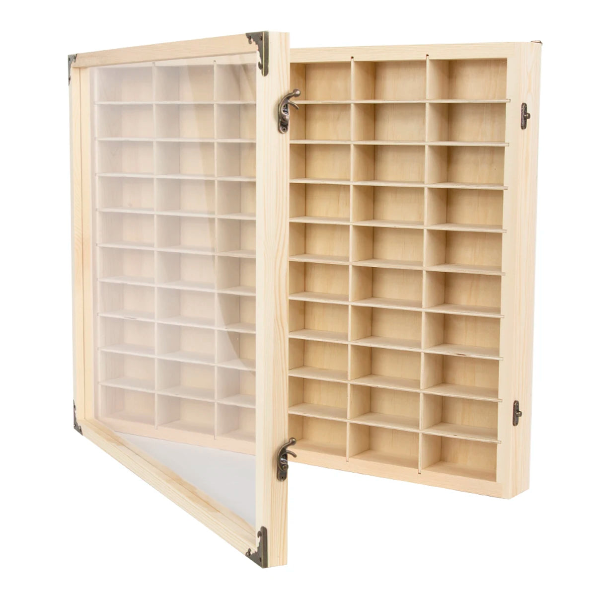 Wooden Car Model Display Cabinet 64 Grids Wall Mounted