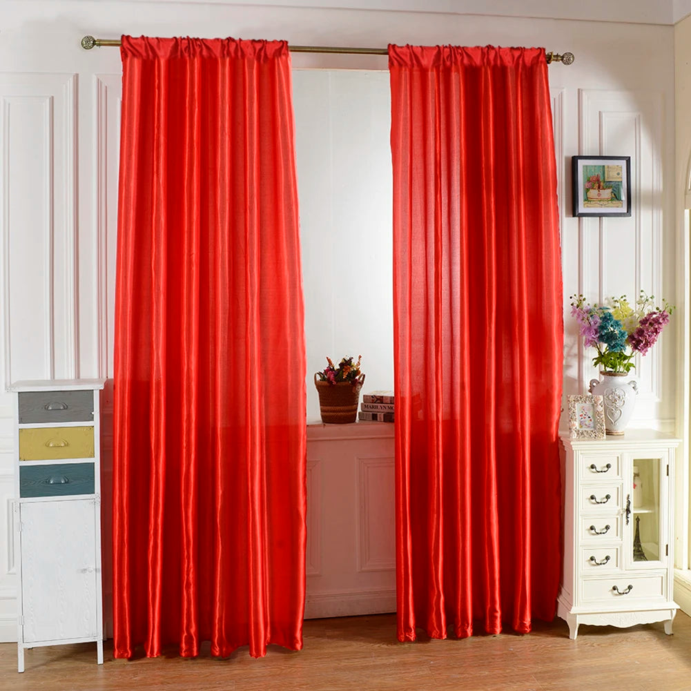 Modern Satin Curtain Semi Blackout Window Drape For Living Room
