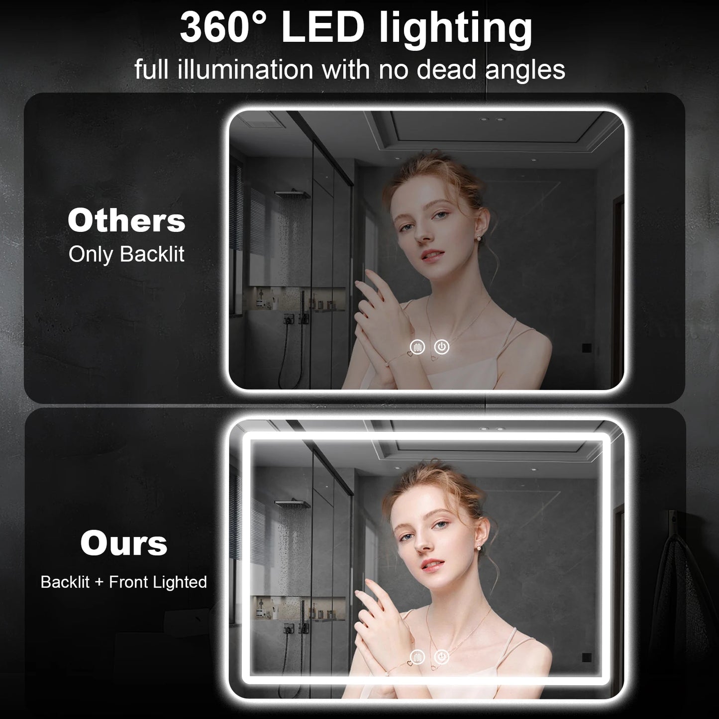 Mygiivovo LED Fogless Backlit Vanity Mirror With Demister Wall Mount