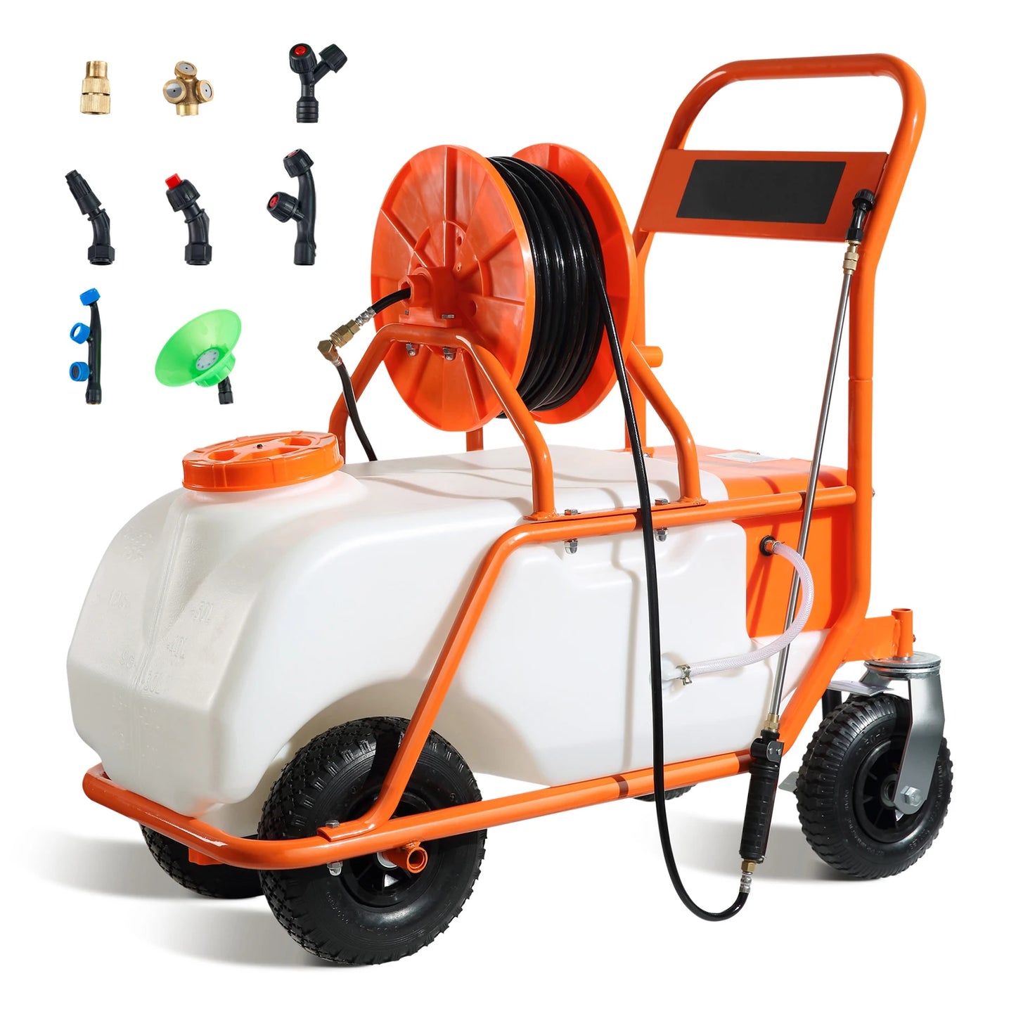 SucceBuy Battery Powered Garden Weed Sprayer With Wheeled Cart Hose