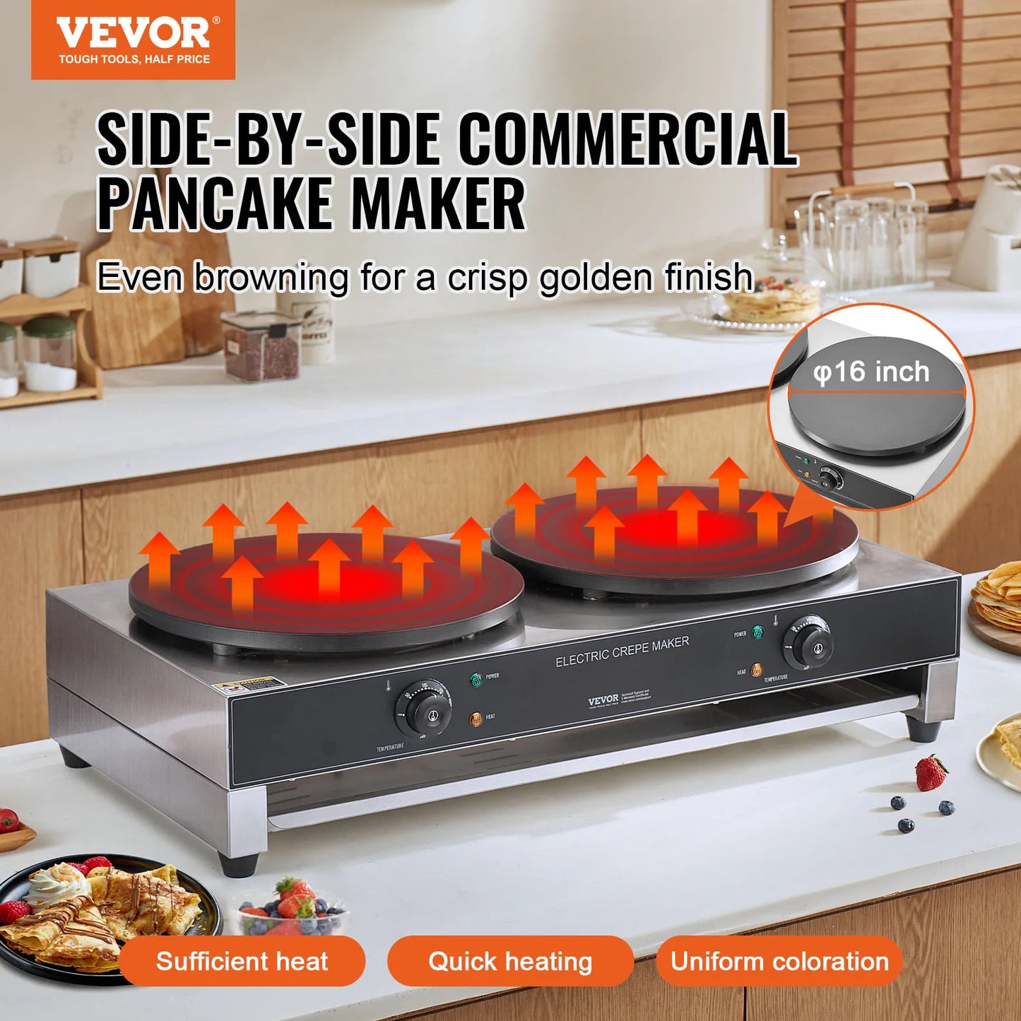 SucceBuy Double Head Electric Crepe Maker Commercial Flat Plate Griddle