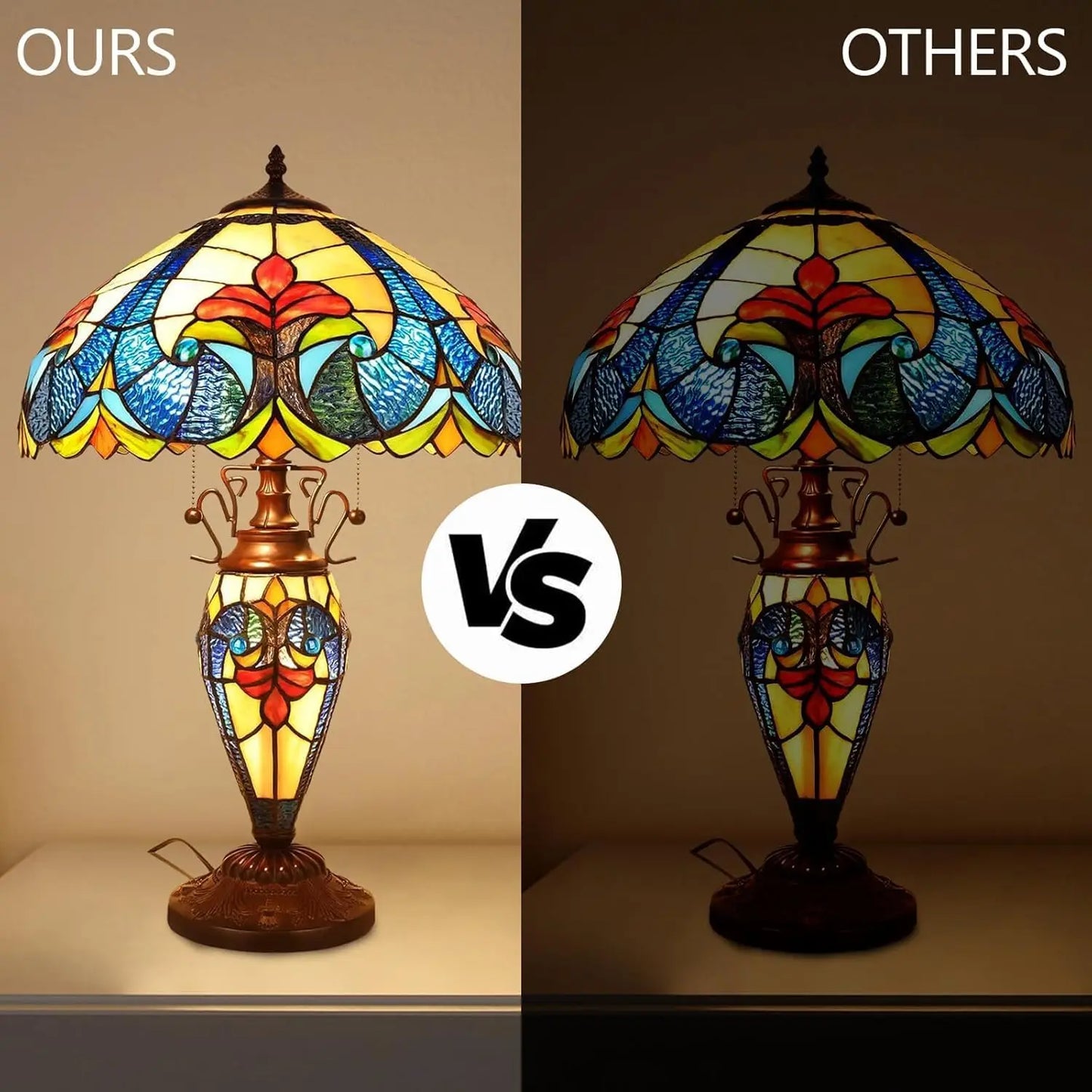 Tiffany Style Table Lamp With 3 LED Bulbs Living Room
