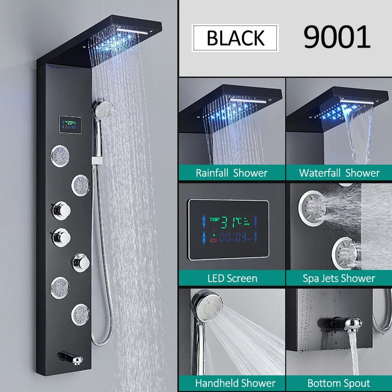 Quyanre Led Shower Panel Tower With Rain Waterfall And Massage
