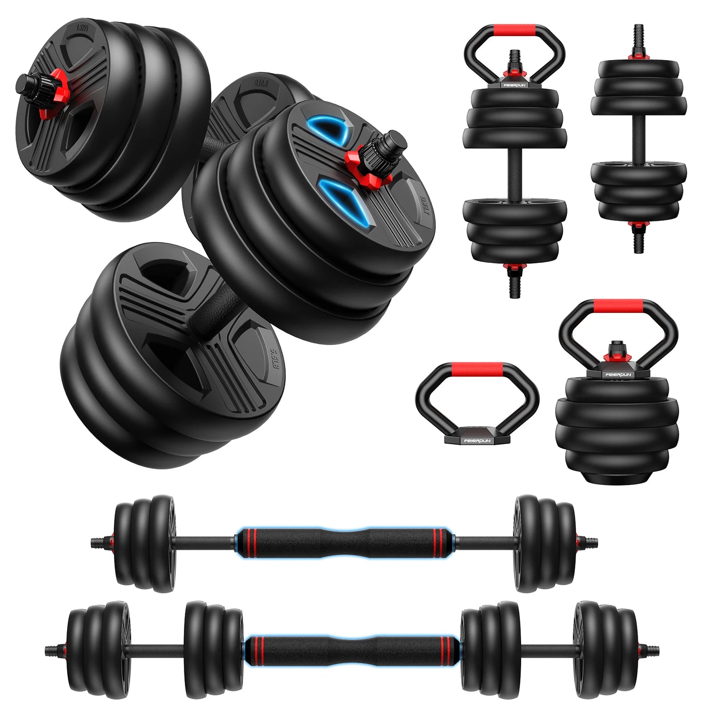 FED 5 In 1 Adjustable Dumbbell Set 20To90 LBS Workout