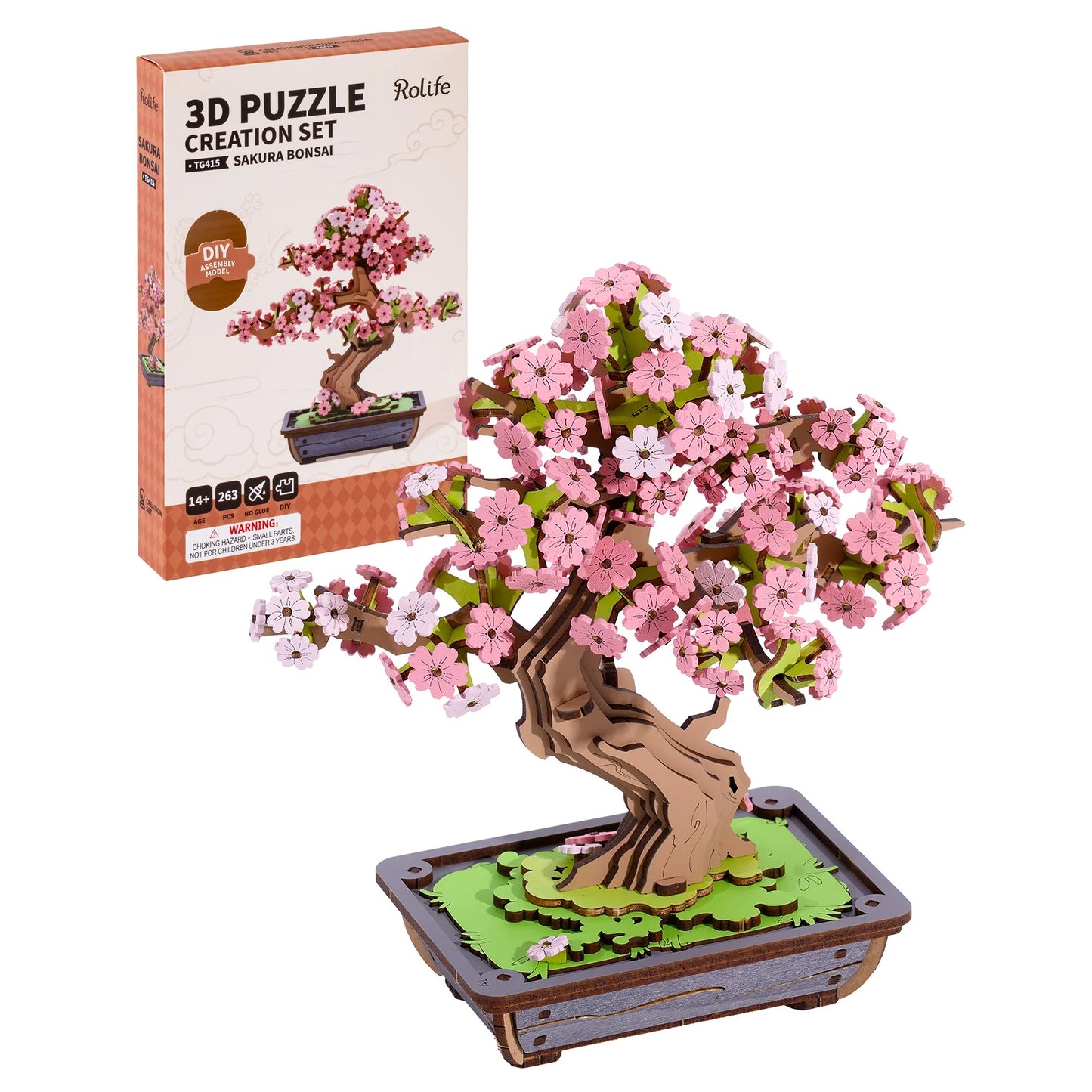 Rolife Sakura Bonsai 3D Wooden Puzzle Kit for Home Decor