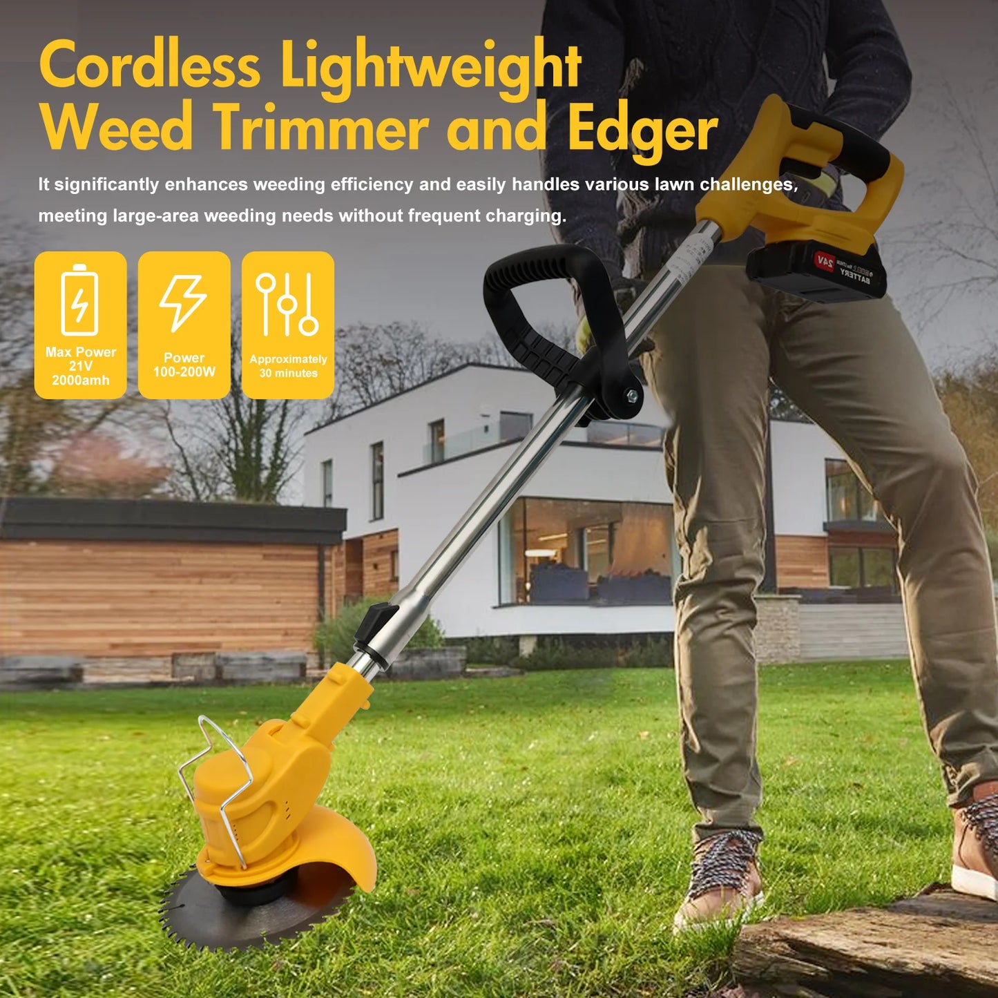 21V 3 In 1 Cordless Grass Trimmer With 2x2.0Ah Batteries