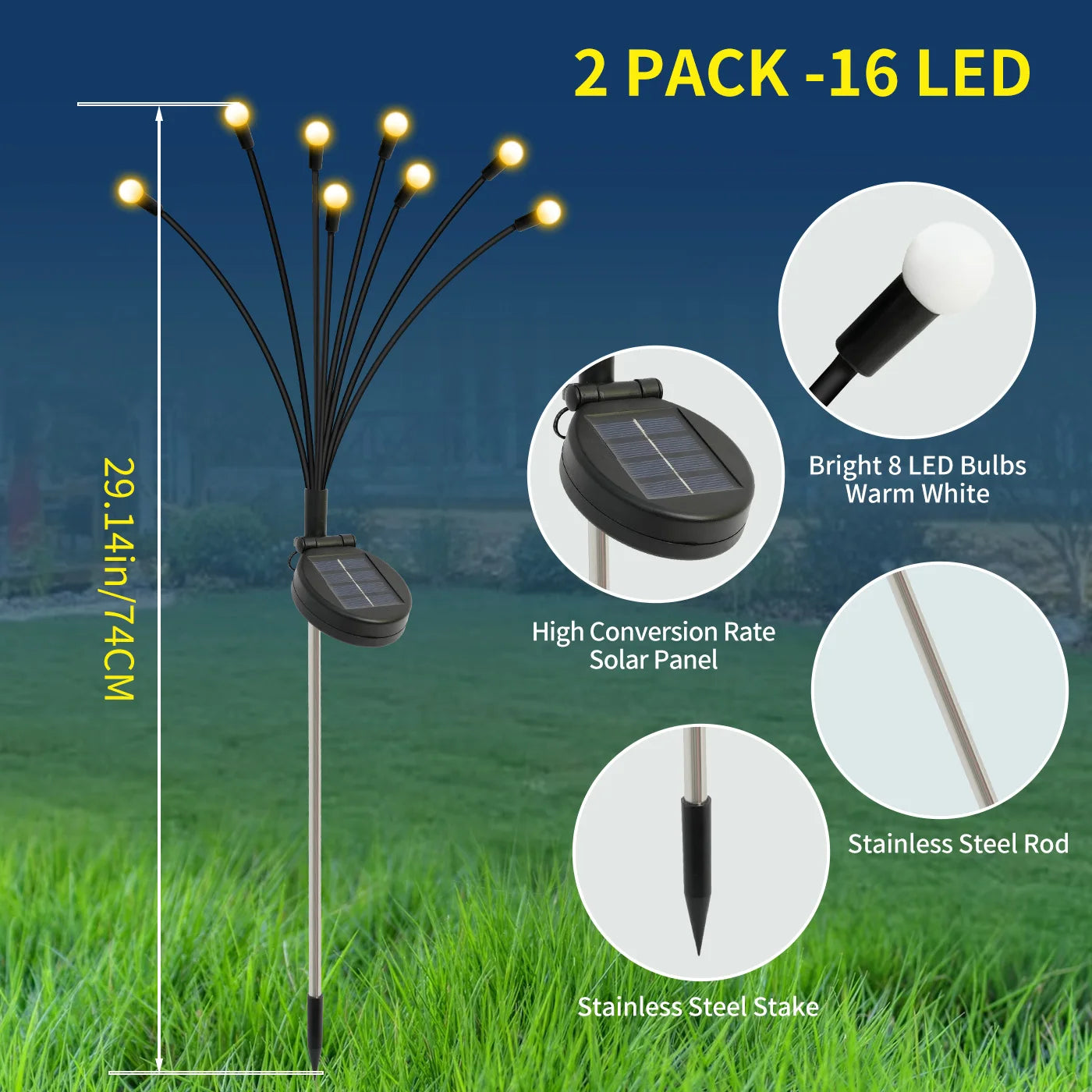 8-Head Solar Firefly Lights LED Outdoor Garden Pathway Decor Waterproof