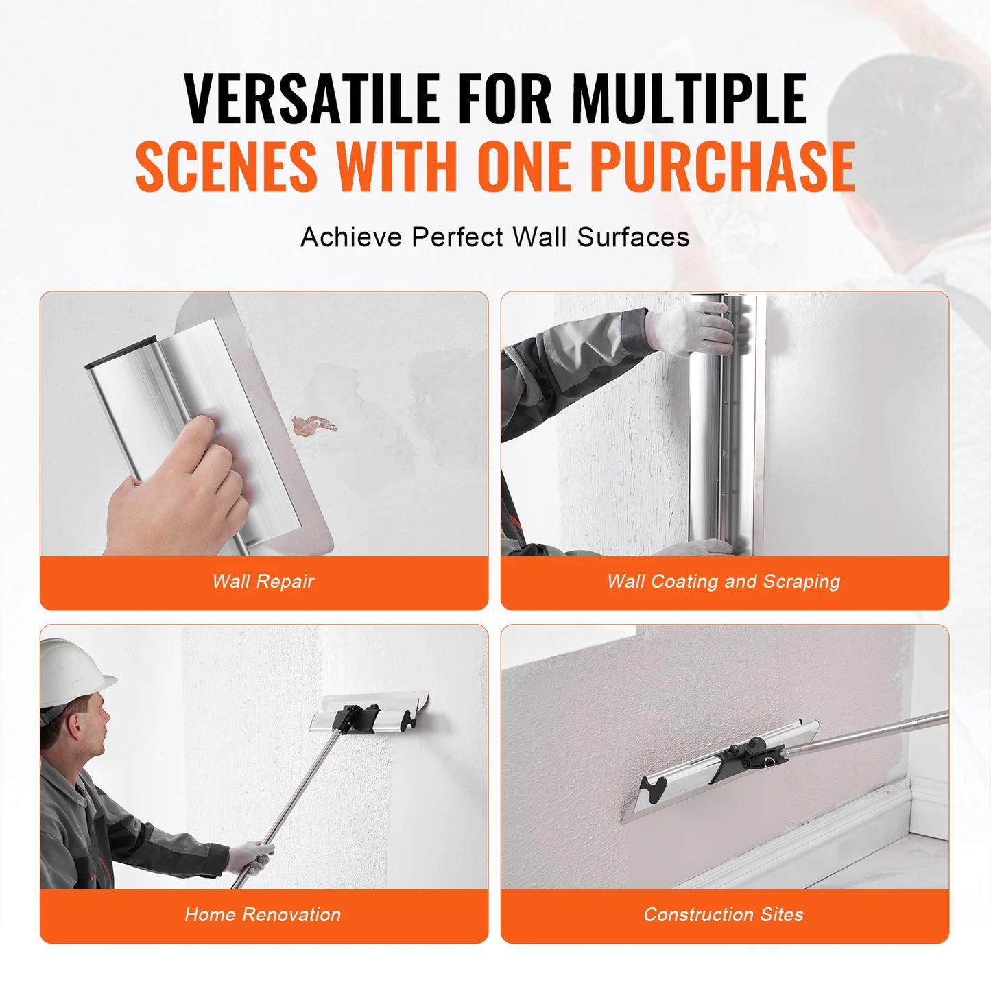 Drywall Skimming Blade Set Including Stainless Steel Extension Handle Pole