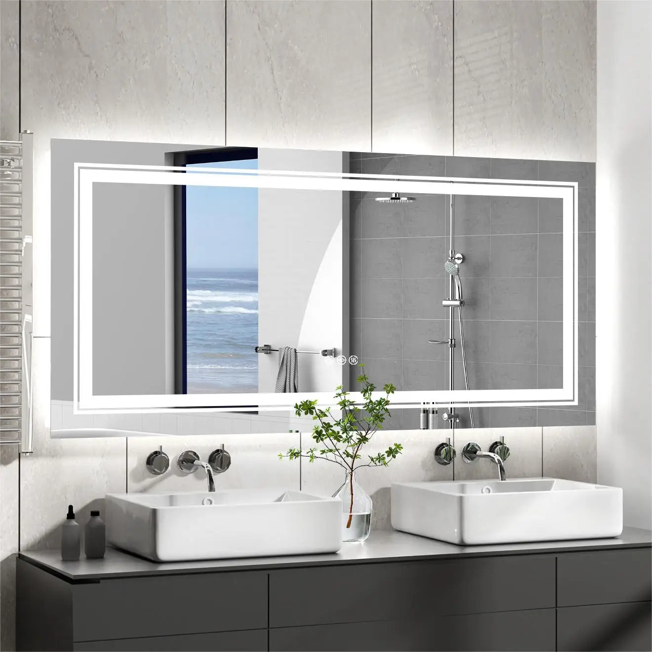 Wall Mounted LED Bathroom Mirror With Touch Control And Backlight