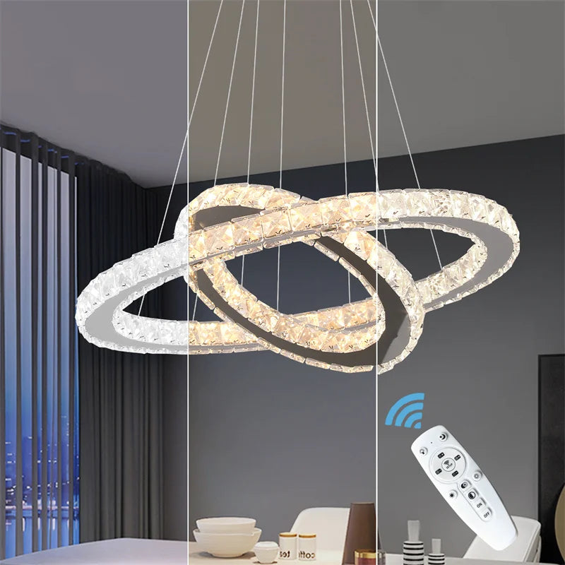GreeLustr Modern Crystal Rings LED Chandelier With Remote Control