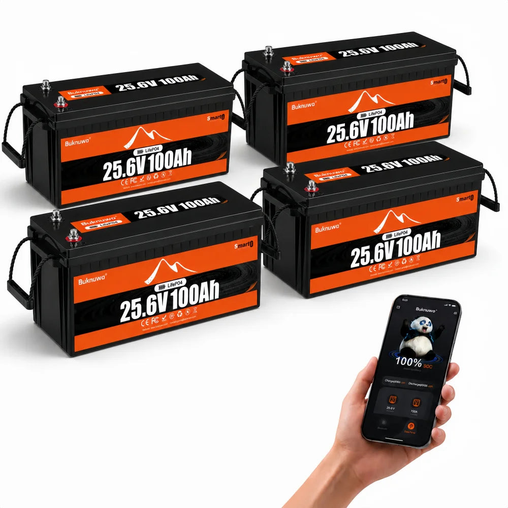 Buknuwo 24V 100Ah LiFePO4 Battery With Bluetooth And 100A BMS