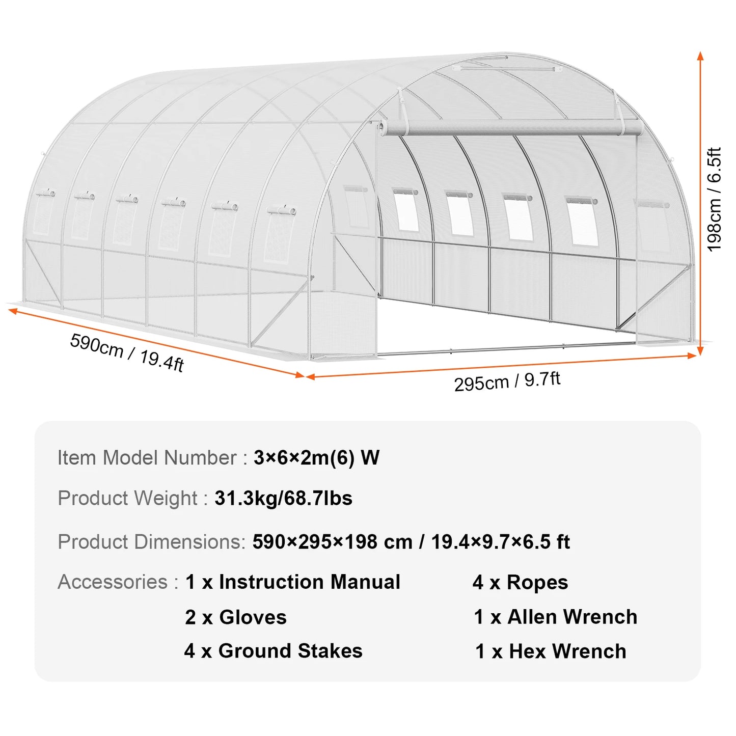 SucceBuy Walk In Tunnel Greenhouse With Steel Frame And PE Cover