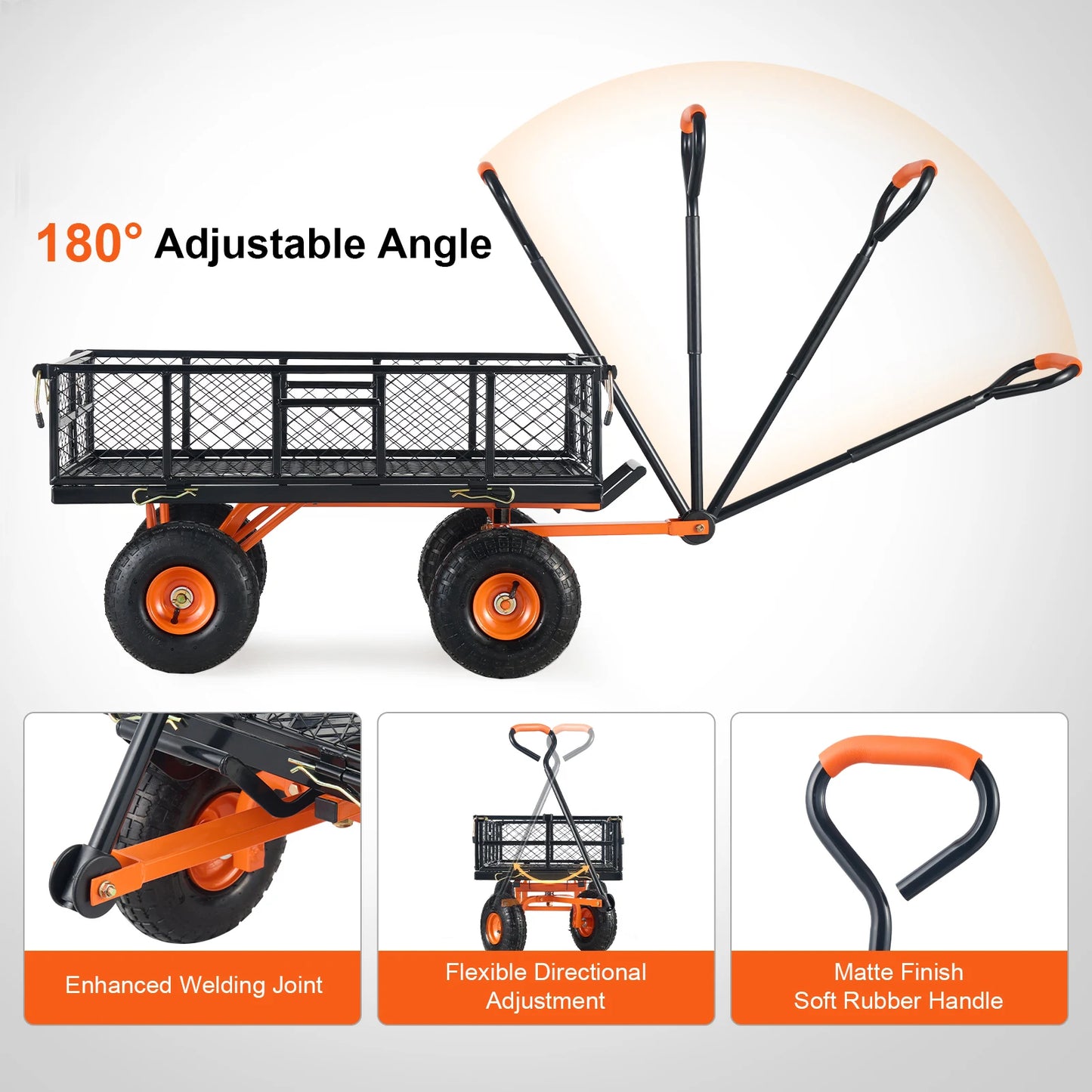 SucceBuy Sturdy Metal Garden Cart For Heavy Duty Yard Utility