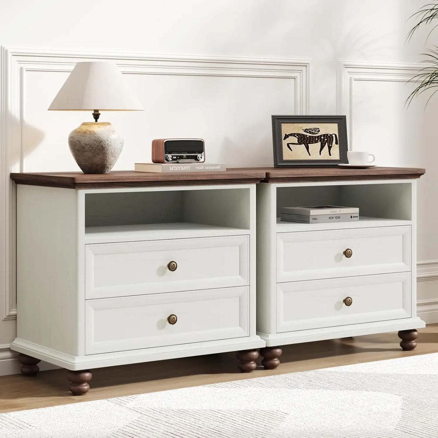 Large Rustic Wood Nightstand Set 3 Drawers Storage 24 Wide 4 Solid Legs Bedroom End Table Custom