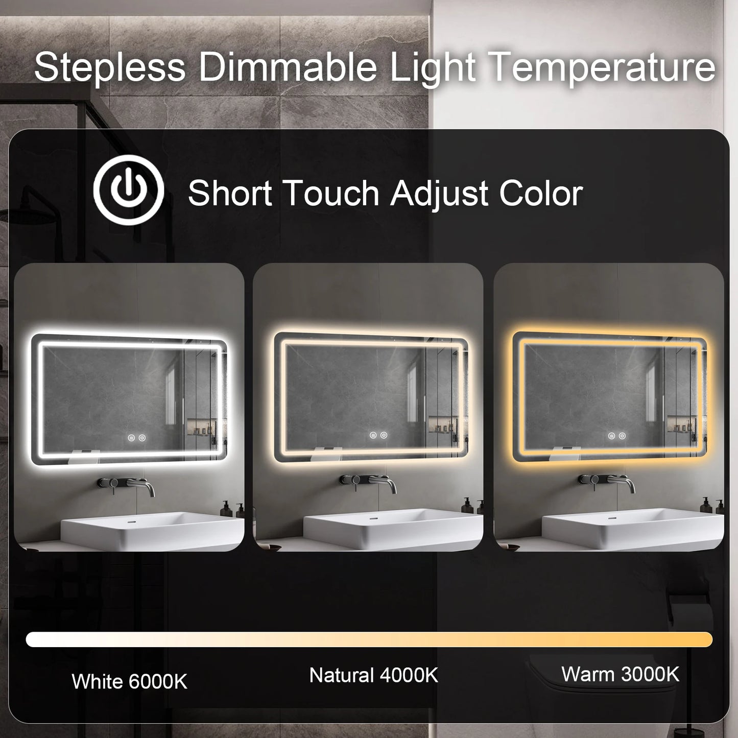 Mygiivovo LED Fogless Backlit Vanity Mirror With Demister Wall Mount