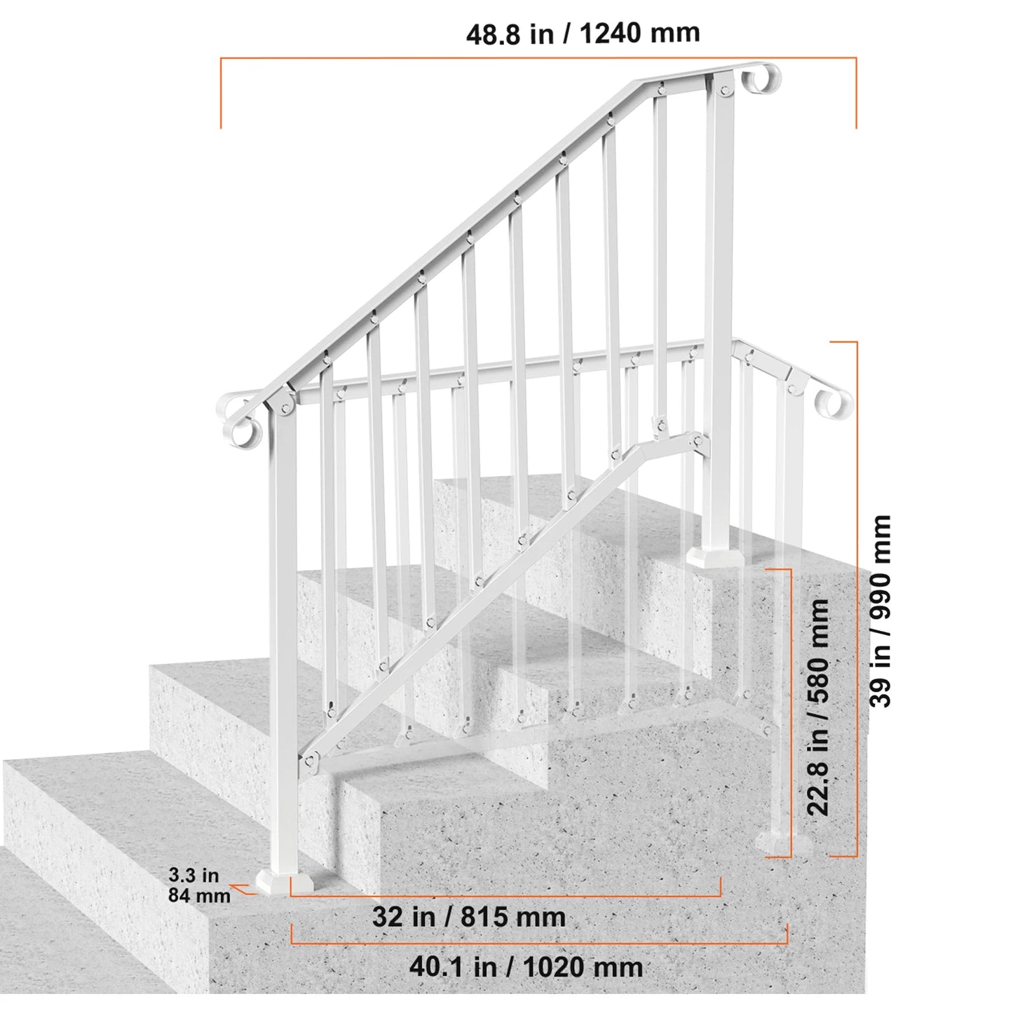 Adjustable Carbon Steel Outdoor Stair Handrail With Installation Kit