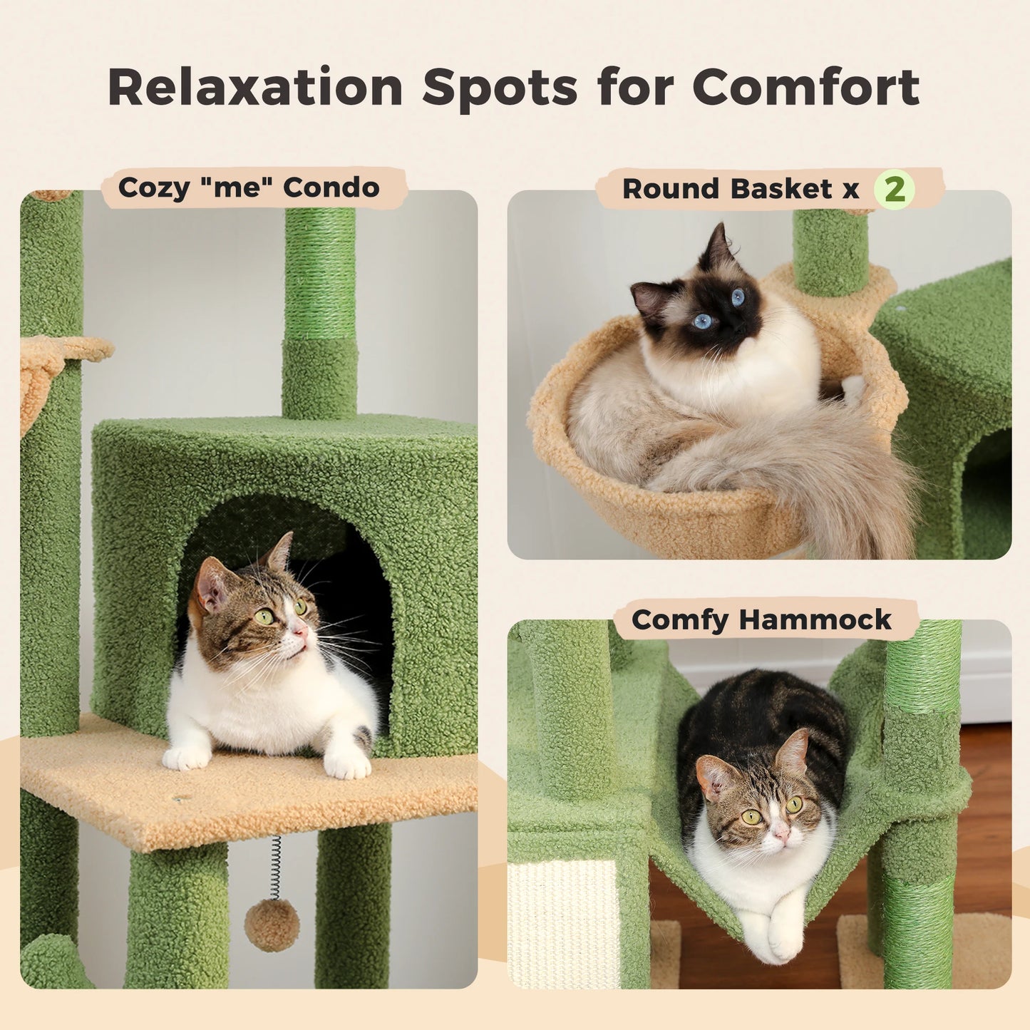 PAWZ Road Cactus Cat Tree Tower With Hammocks Seven Tiers