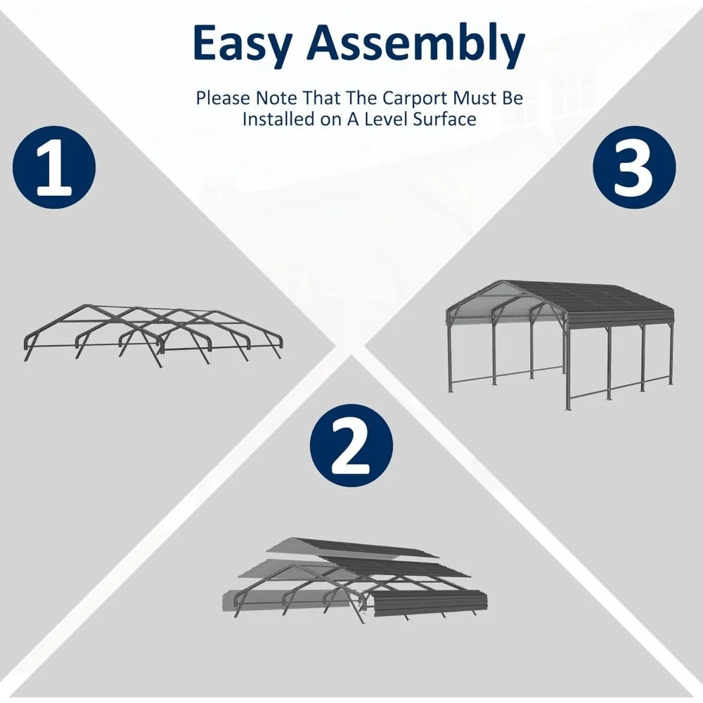 Heavy Duty Galvanized Metal Carport Outdoor Vehicle Shelter Reinforced Base