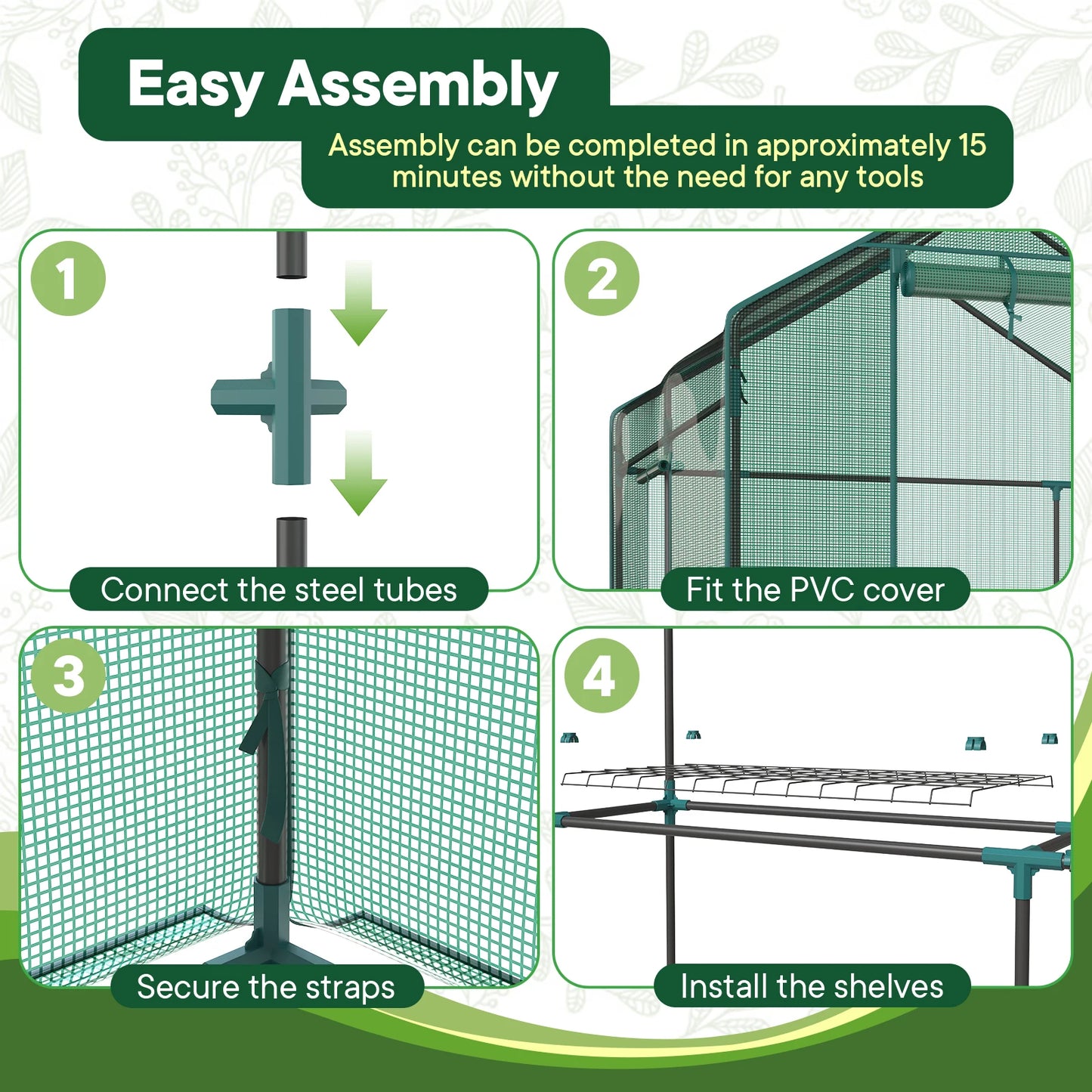 Portable Walk-In Greenhouse For Outdoor Plants With Screen Windows