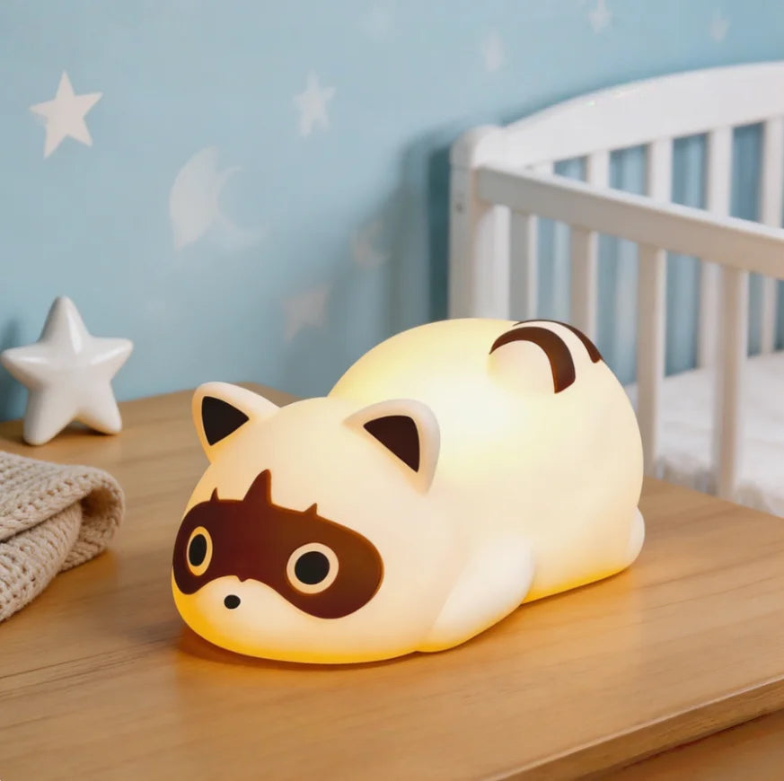 Portable Rechargeable Silicone Raccoon Night Light With Touch Control
