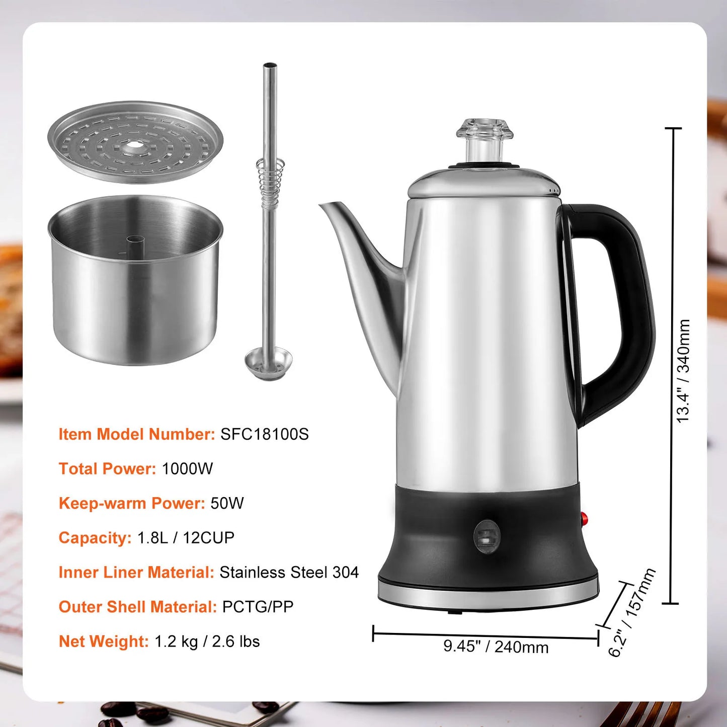 SucceBuy Electric Percolator Coffee Pot With Keep Warm Function