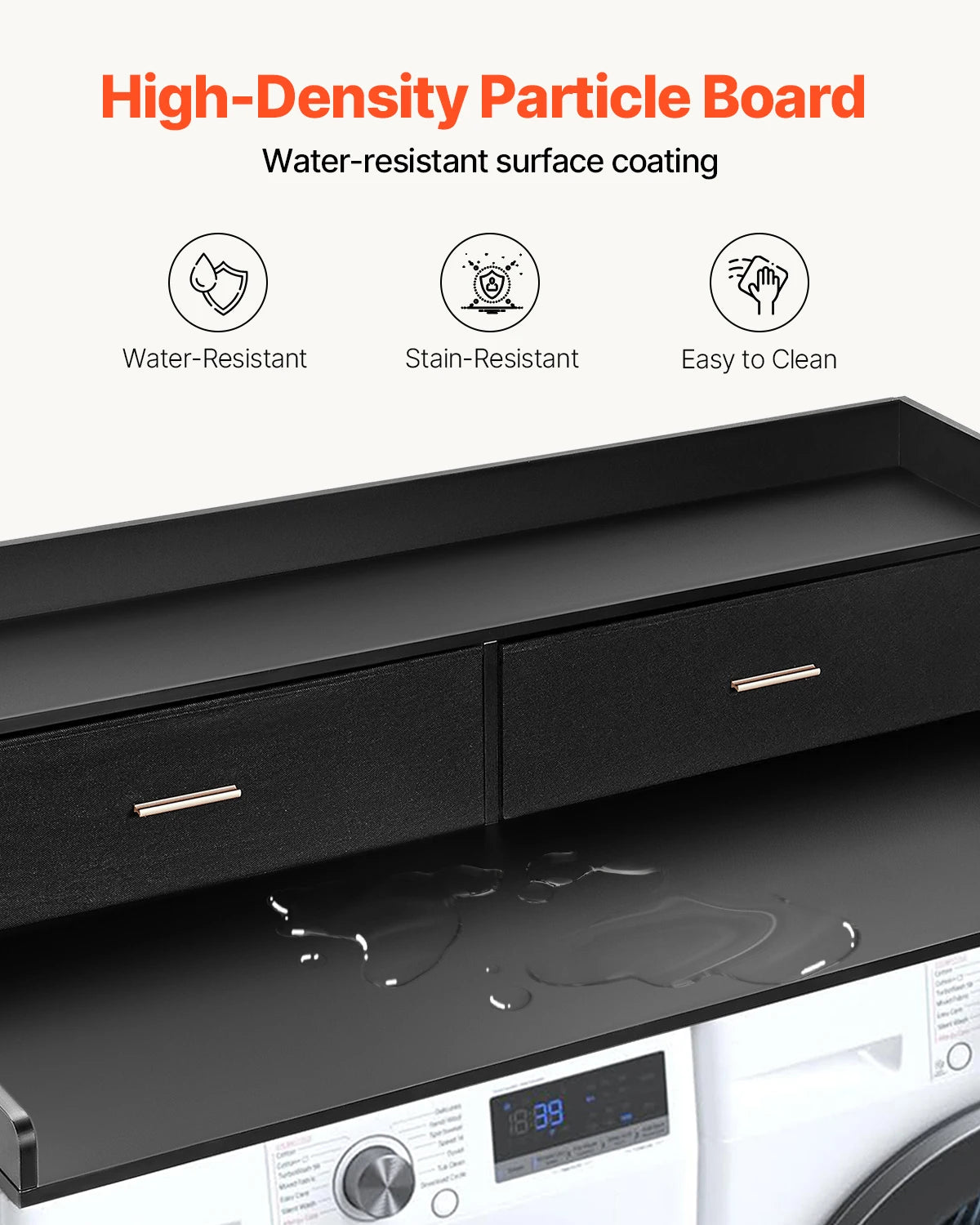 SucceBuy Wooden Washer Dryer Countertop With Drawer Shelf