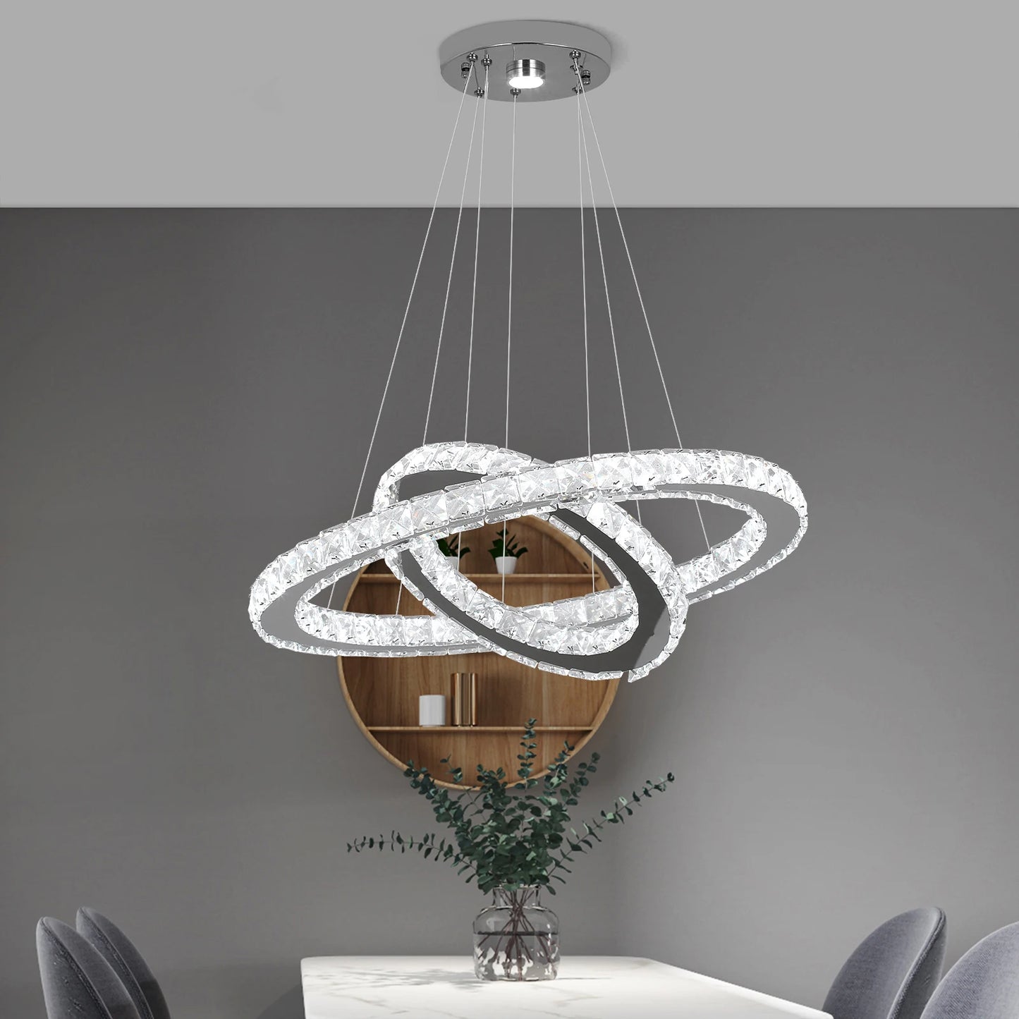 GreeLustr Modern LED Crystal Ring Pendant Dimmable Chandelier