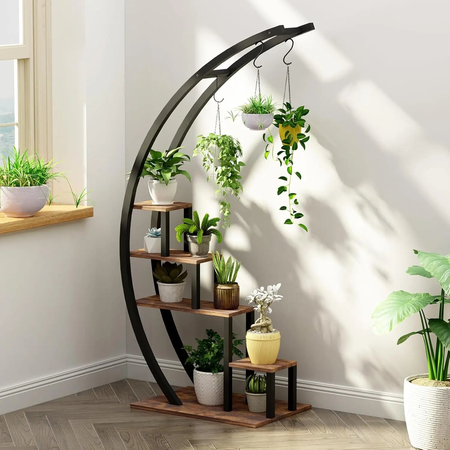 TWISTER.CK 2-Pack 5-Tier Half Moon Metal Plant Stand Indoor