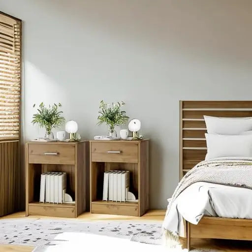 Wood Nightstand Set Of 2 With Drawer And Storage Shelf