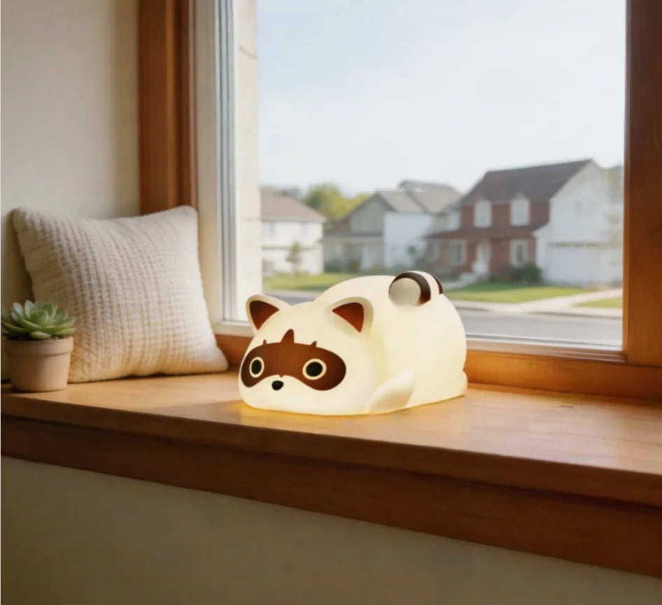 Portable Rechargeable Silicone Raccoon Night Light With Touch Control