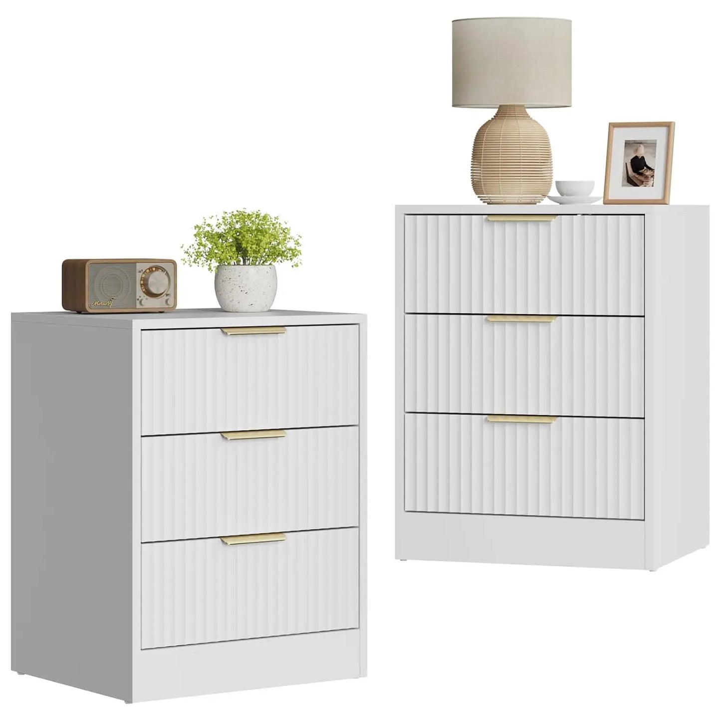 Fluted Nightstands Set of 2 Modern Bedside Tables for Home