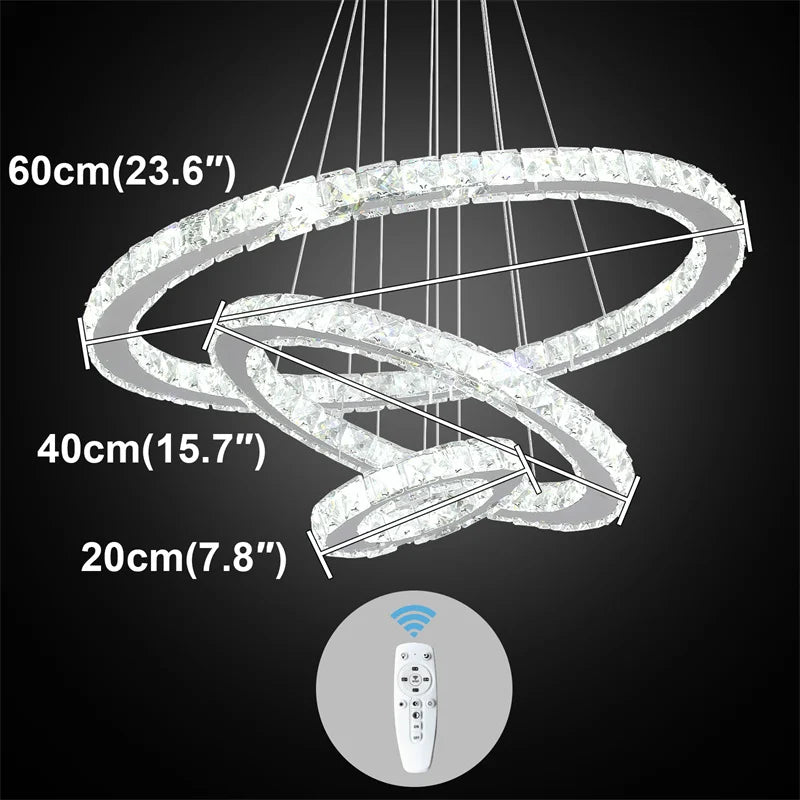 GreeLustr Modern Crystal Rings LED Chandelier With Remote Control