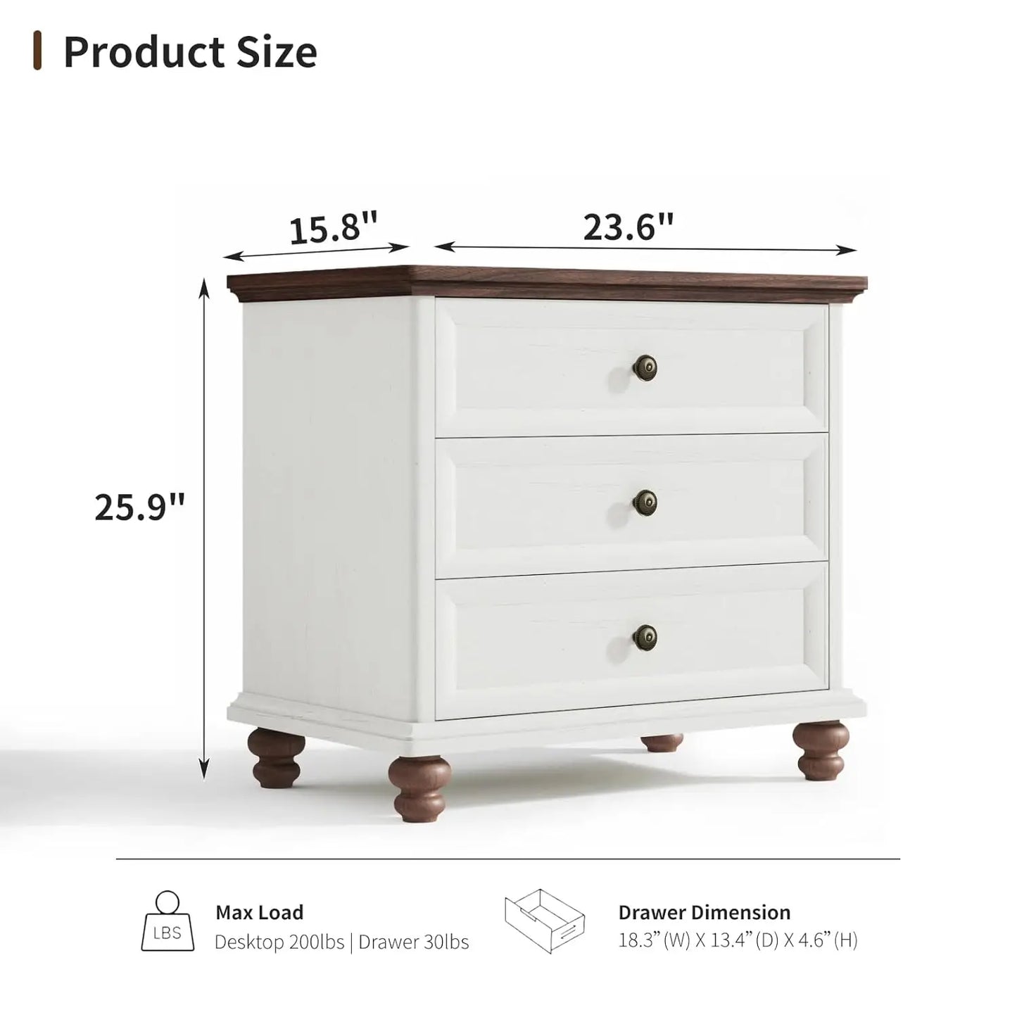 Large Rustic Wood Nightstand Set 3 Drawers Storage 24 Wide 4 Solid Legs Bedroom End Table Custom