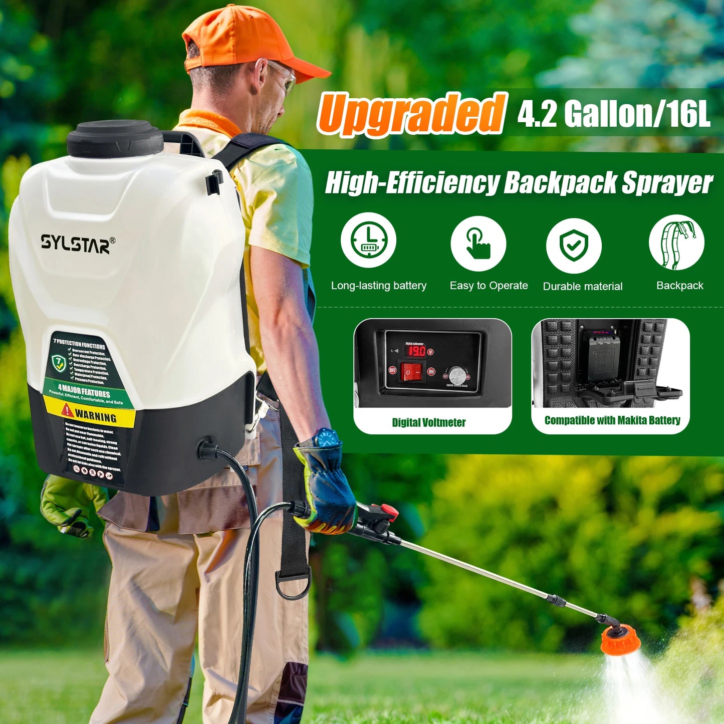 Backpack Electric Sprayer For Garden With Telescopic Wand And Nozzles