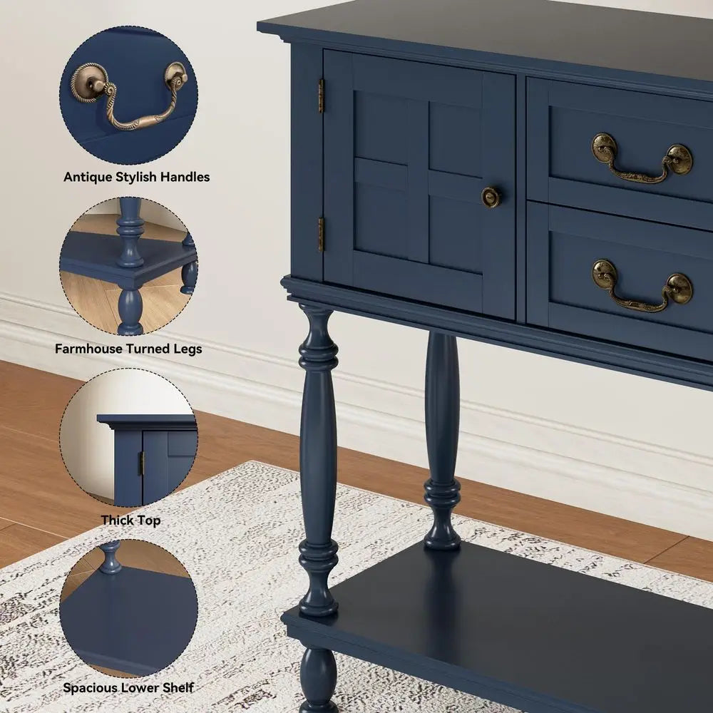 Console Table with Storage, Narrow Entryway Table with 2 Drawers amp 2 Door Cabinets, Sofa Table Behind Couch with Shelf for Li