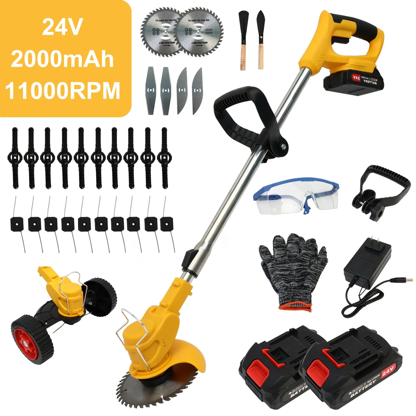 21V 3 In 1 Cordless Grass Trimmer With 2x2.0Ah Batteries