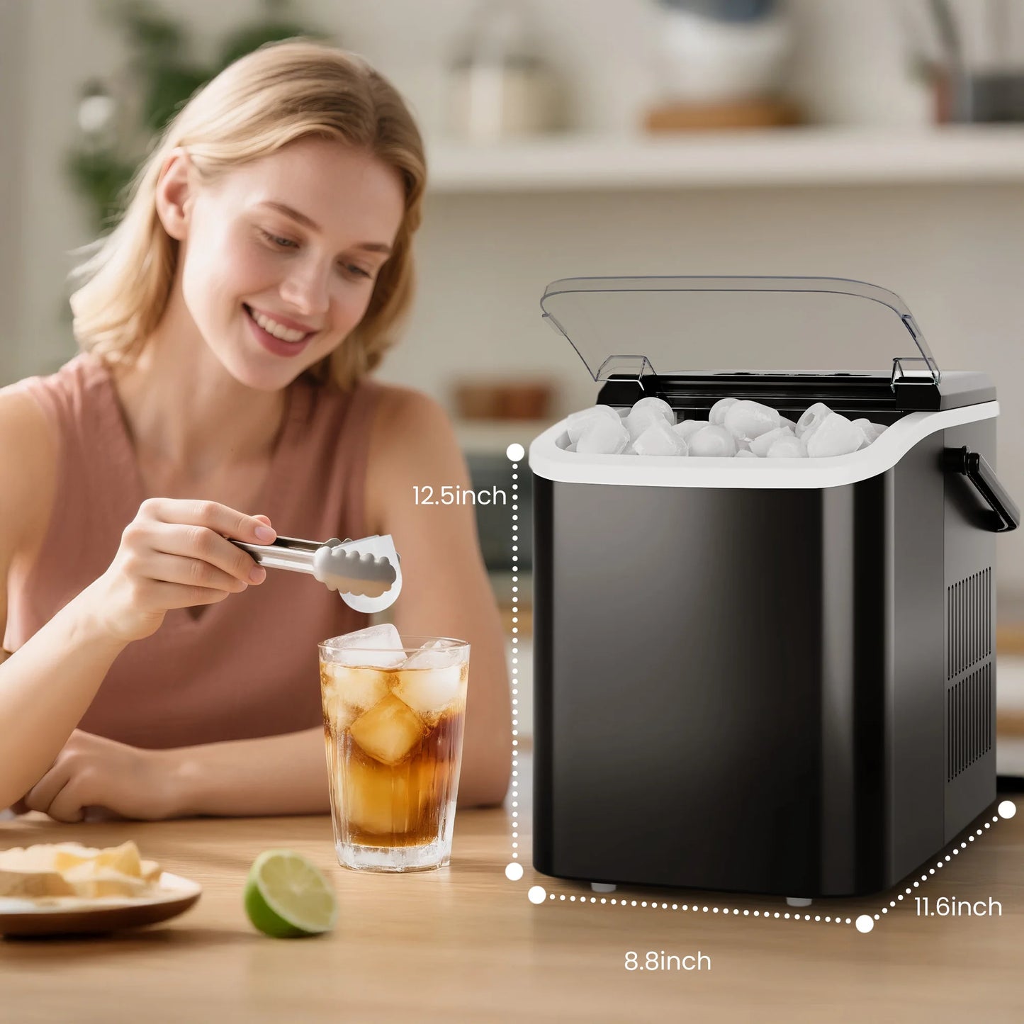 Portable Countertop Ice Maker Producing Fast Bullet Ice Daily