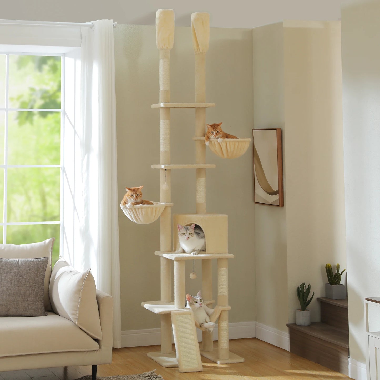 PAWZ Road Cactus Cat Tree Tower With Hammocks Seven Tiers