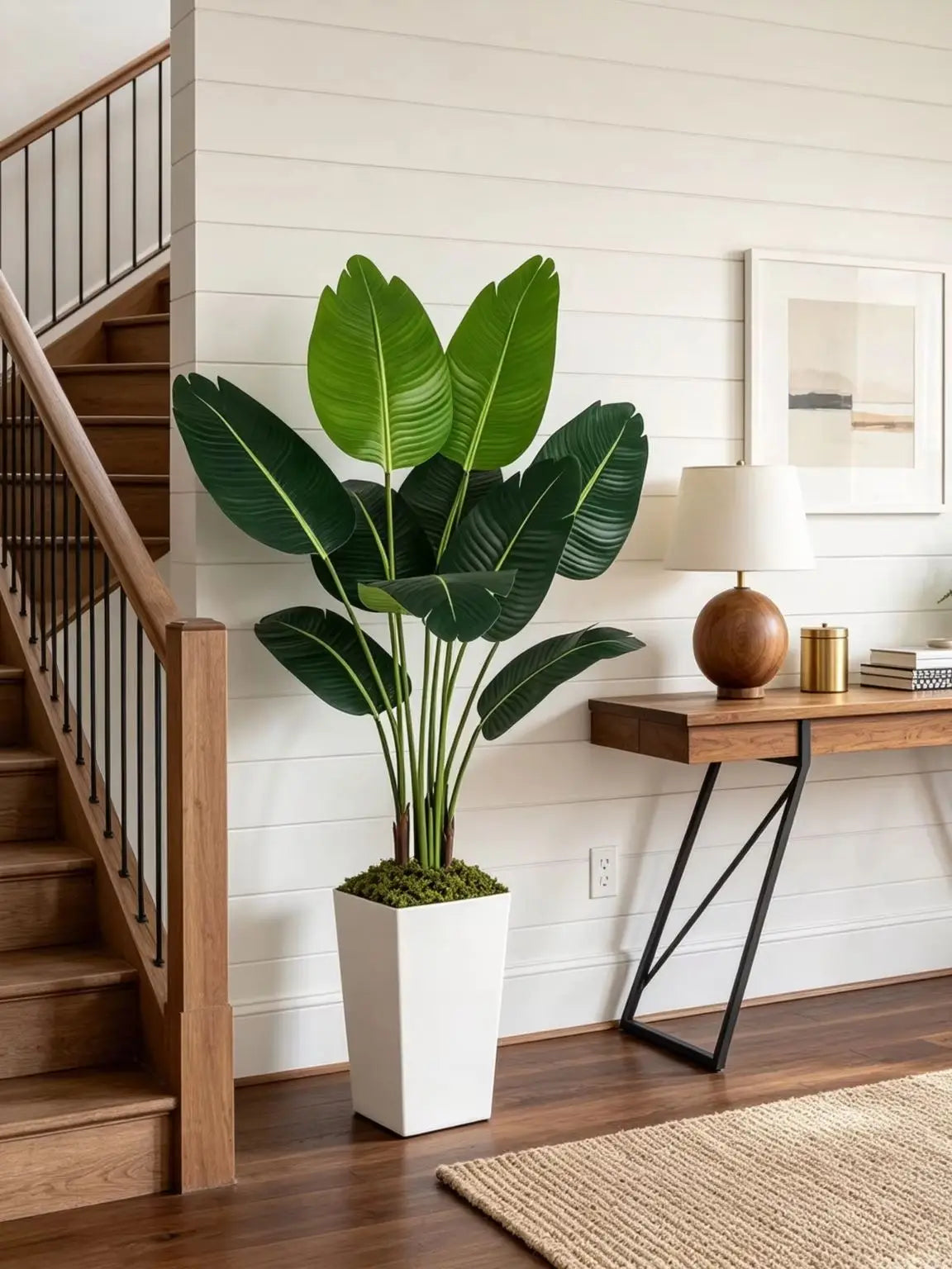 Olitree Bird Of Paradise Artificial Plant With White Planter
