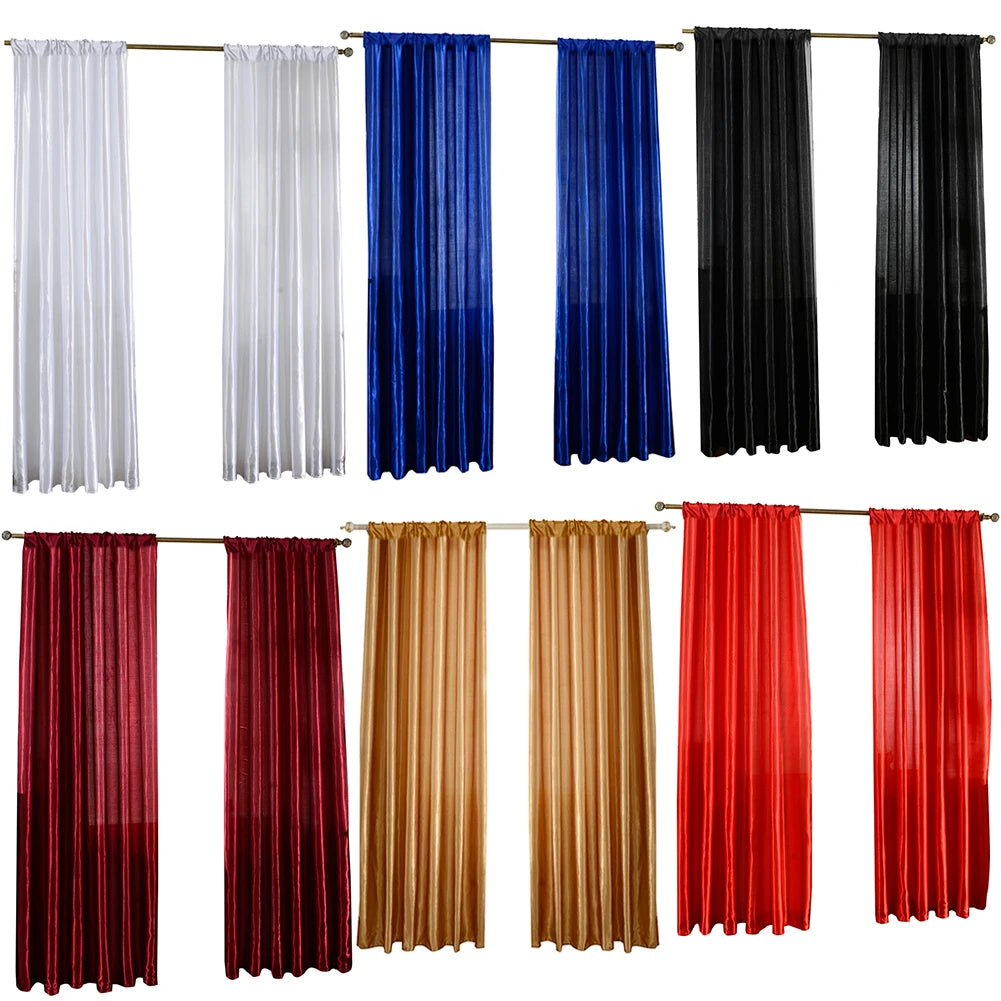 Modern Satin Curtain Semi Blackout Window Drape For Living Room