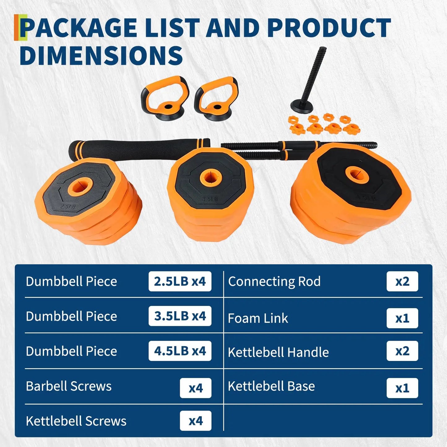 Adjustable Dumbbells 44Lb 4in1 Set For Home Gym Attachments