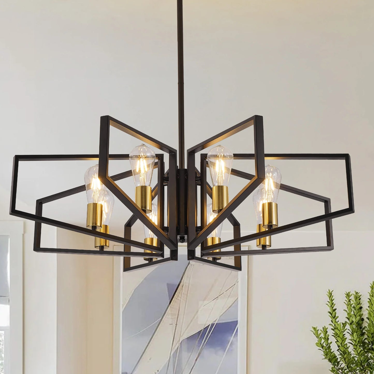 Modern 8 Light Geometric Chandelier Pendant Light With Adjustable Height