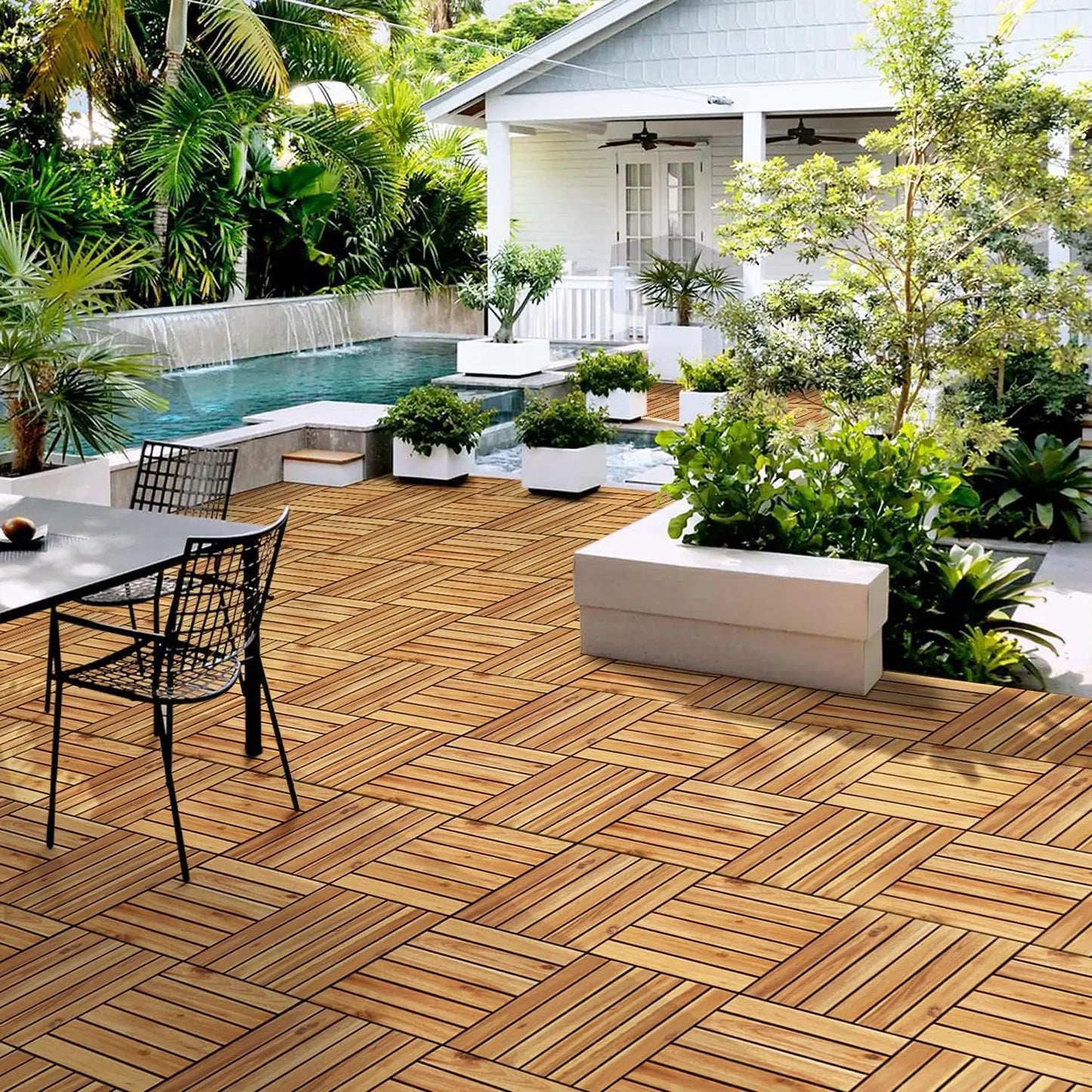 Acacia Wood Interlocking Flooring Tiles Waterproof For Outdoor Indoor Patio