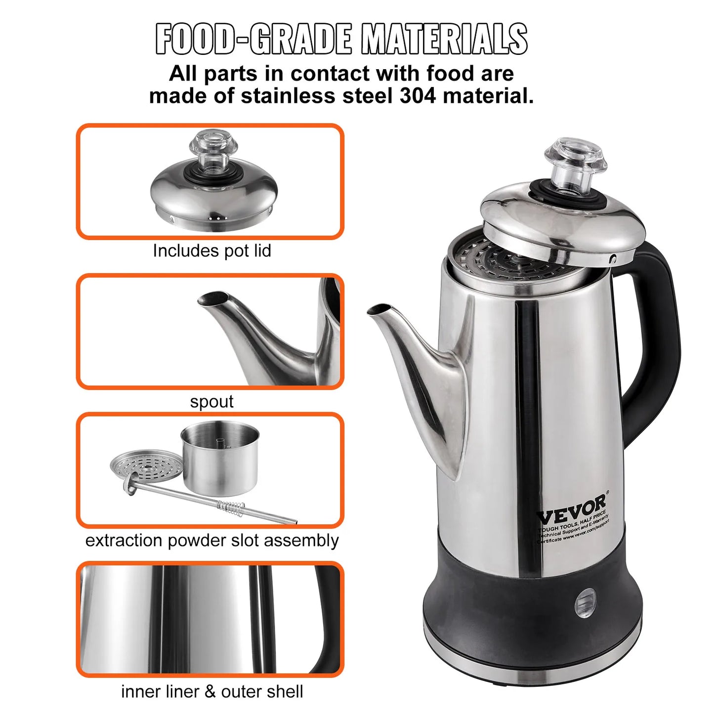 SucceBuy Electric Percolator Coffee Pot With Keep Warm Function