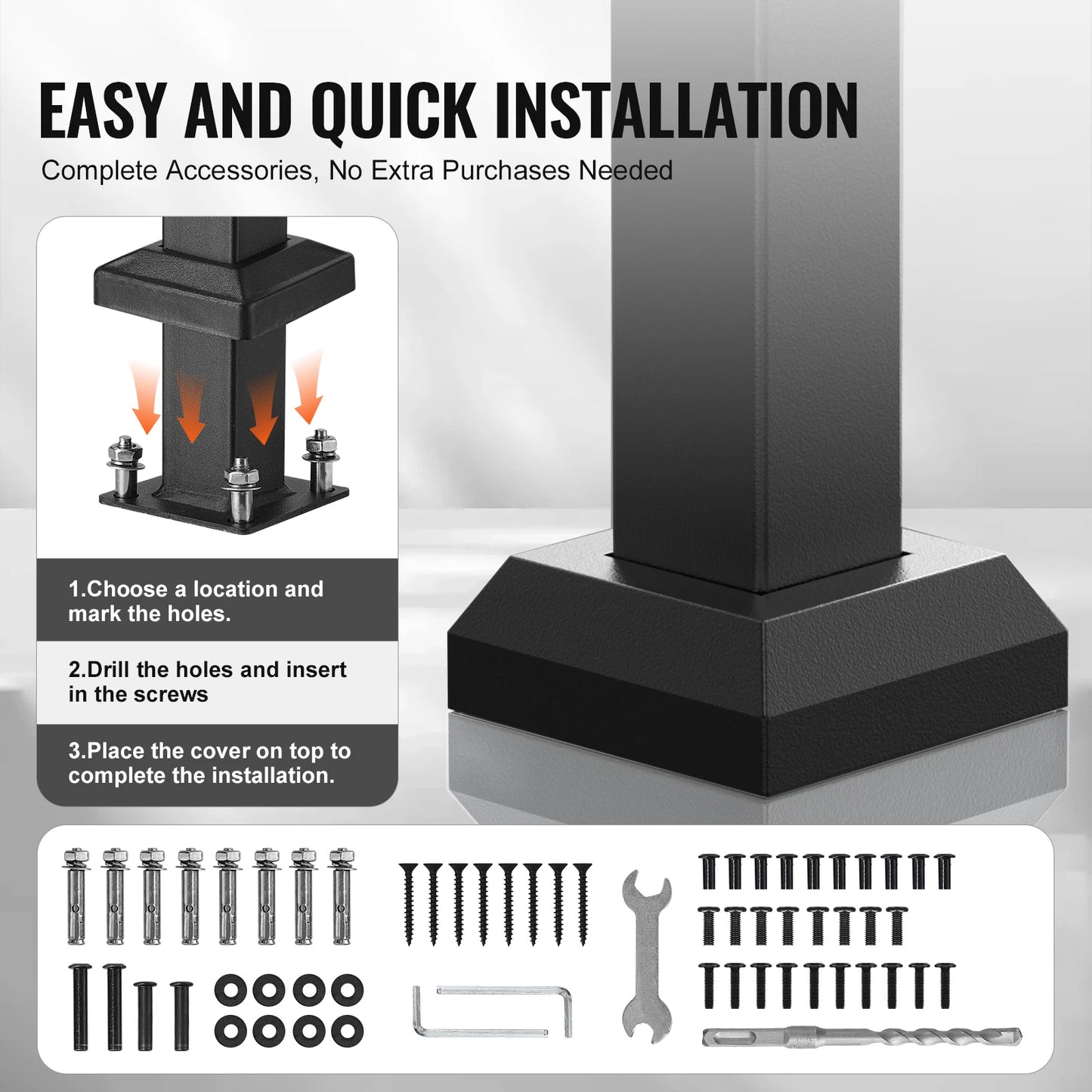 Adjustable Carbon Steel Outdoor Stair Handrail With Installation Kit