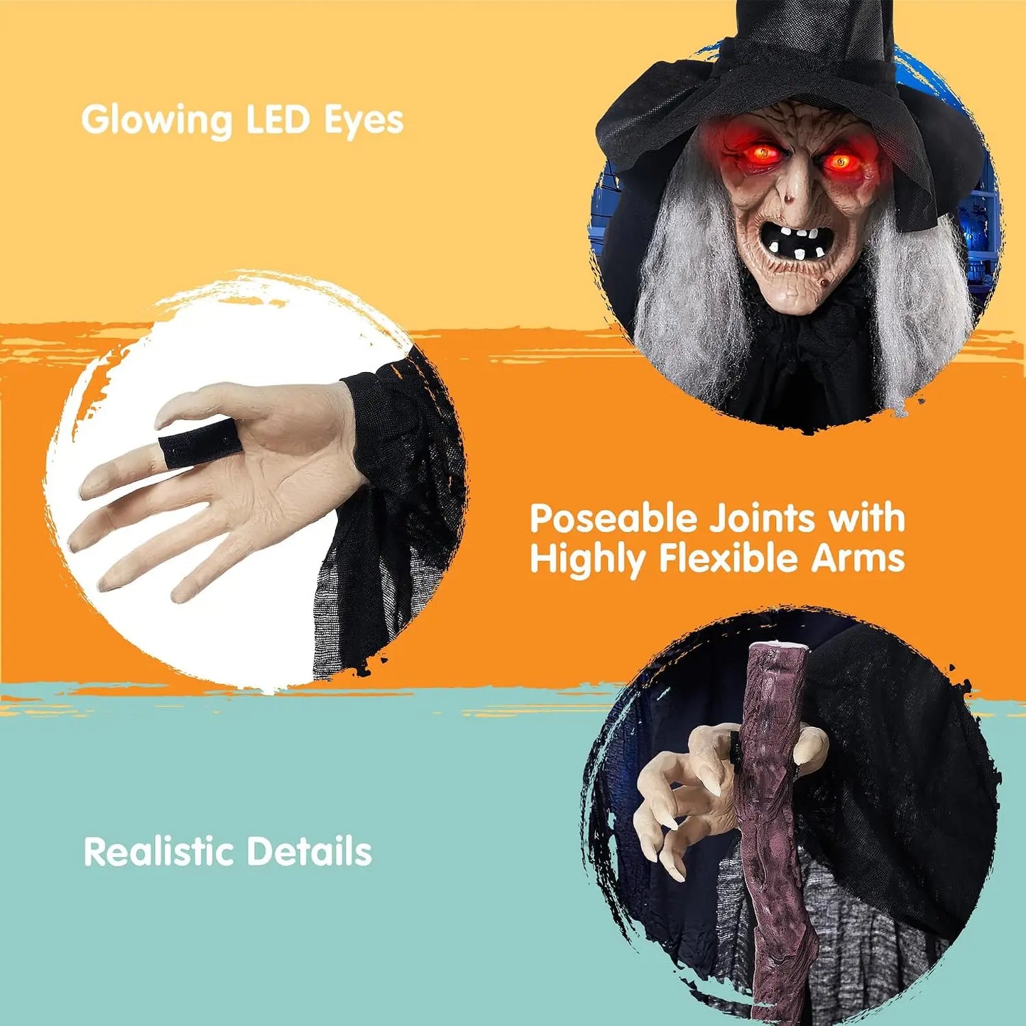 Joyfy Animatronic Witch Outdoor Halloween Prop With Light Up Eyes